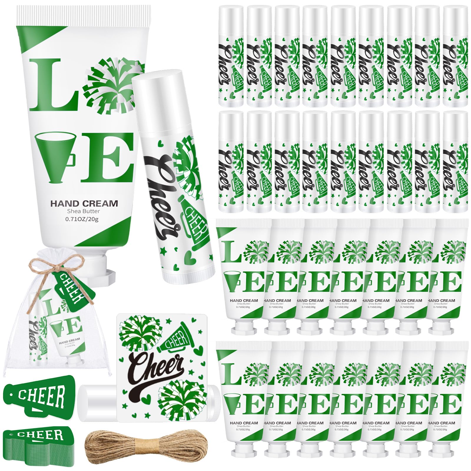 Heigble 144 Pcs Cheerleading Lip Balm & Hand Cream Gift Set - Green
