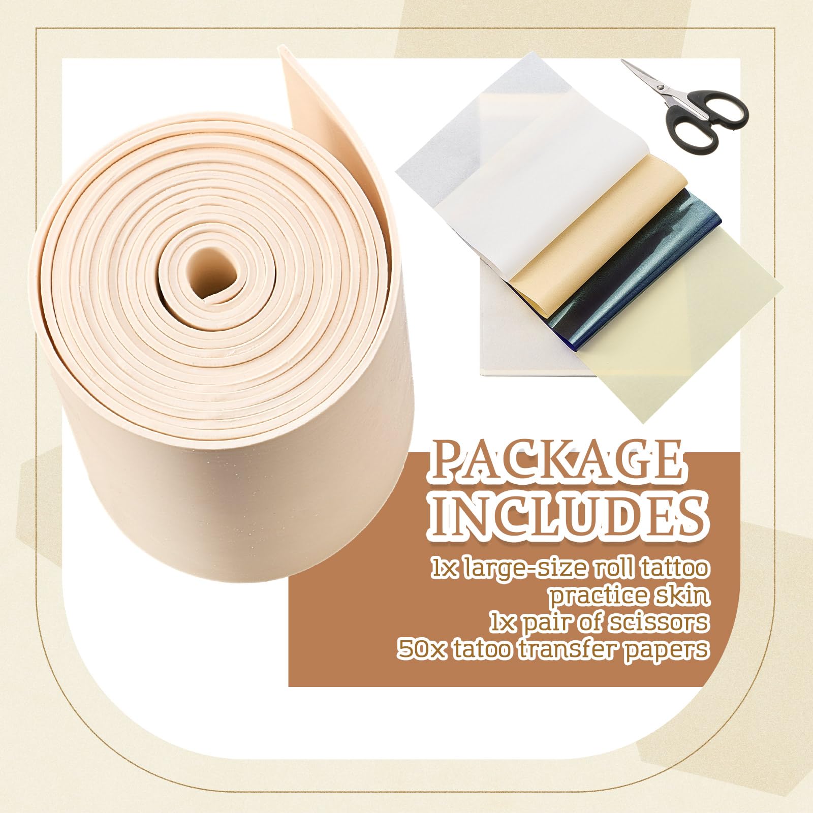 Heigble 148 x 6.3 Inch Rolled 3mm Tattoo Practice Skin Kit – Double-Sided, Includes 50 Transfer Papers