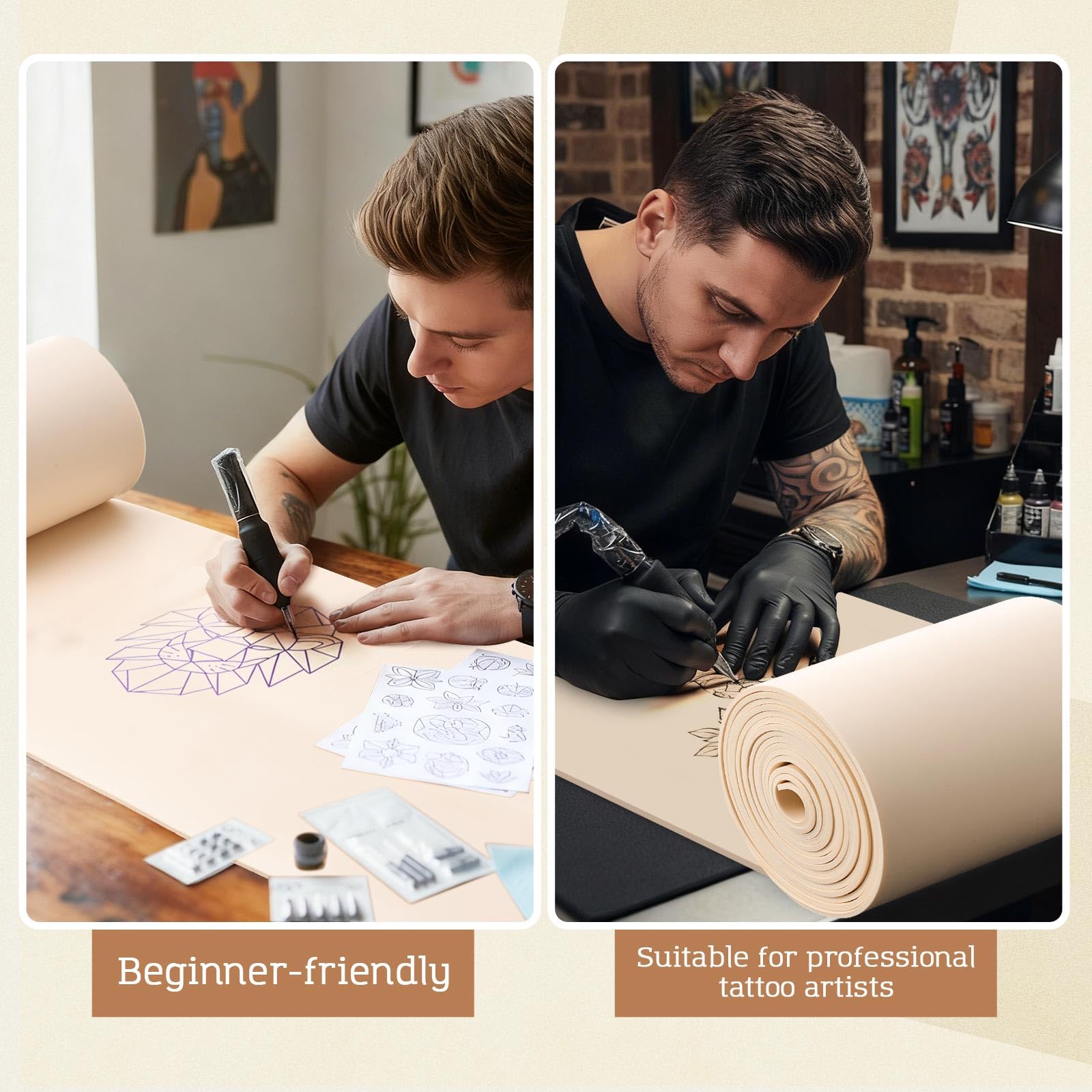 Heigble 148 x 6.3 Inch Rolled 3mm Tattoo Practice Skin Kit – Double-Sided, Includes 50 Transfer Papers