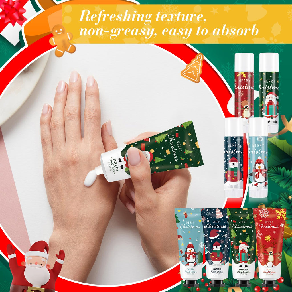 Heigble 24-Set Christmas Hand Cream Gift Set | Moisturizing Lotion, Lip Balm, Gauze Bags & Thank You Cards