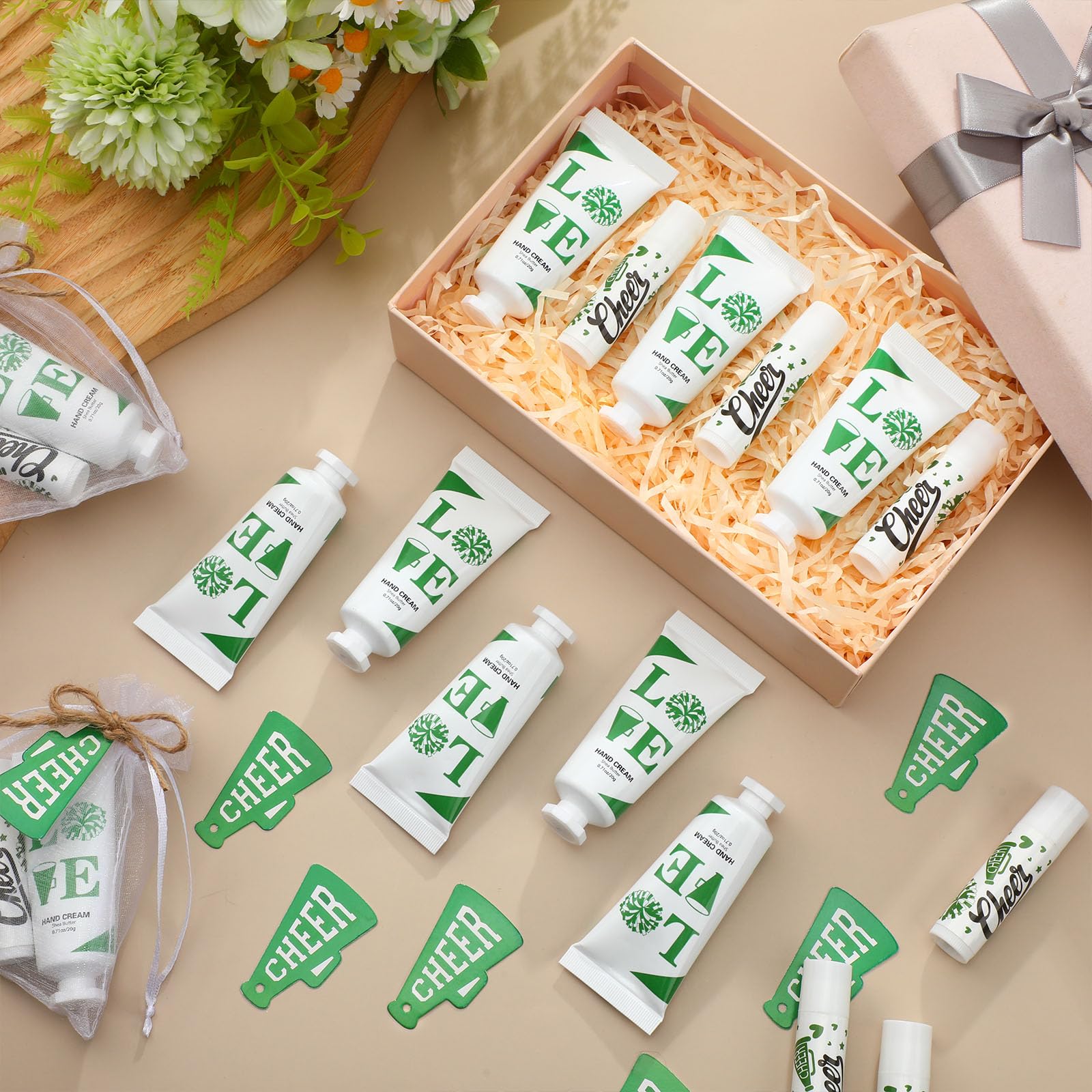 Heigble 144 Pcs Cheerleading Lip Balm & Hand Cream Gift Set - Green