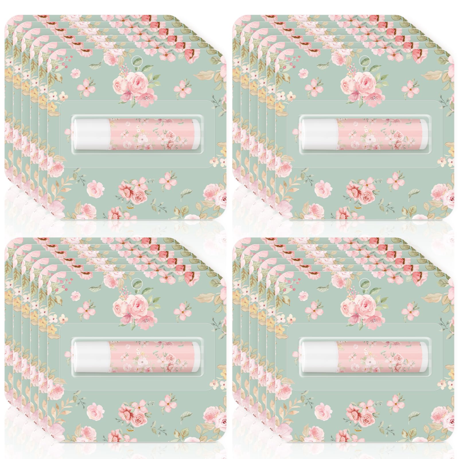 Heigble 24 Pcs Tea Party Lip Balm – Floral Pink Lip Balms for Spring Gifts, Travel Size Moisturizing Lip Care