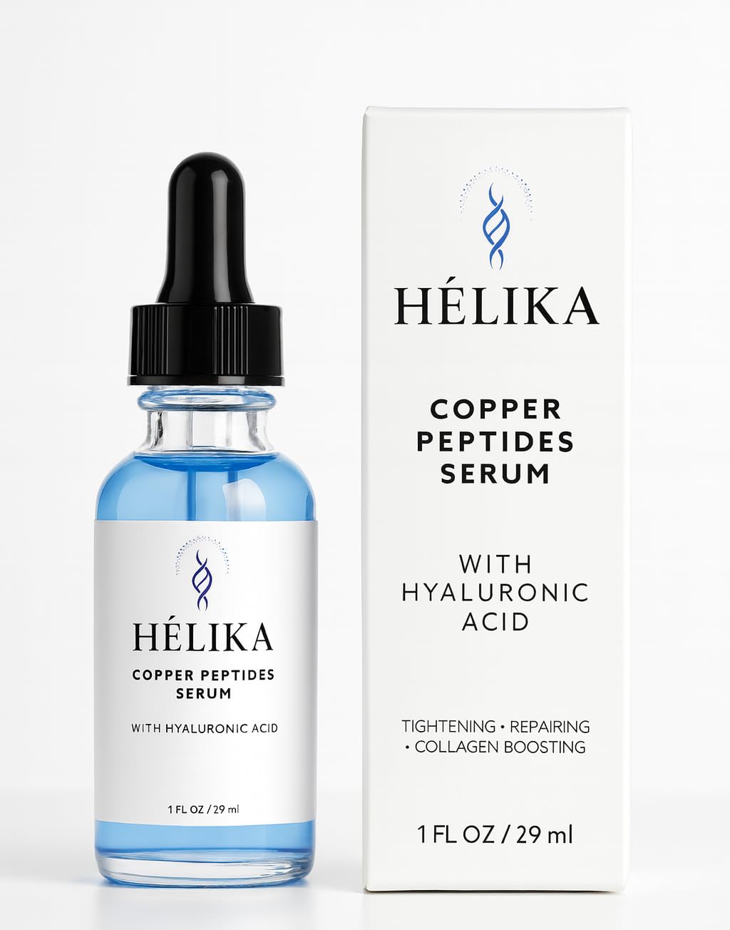 HÈLIKA Copper Peptides Serum for Face – Anti-Aging & Hydration, Fragrance-Free, Made in USA (1 fl oz)