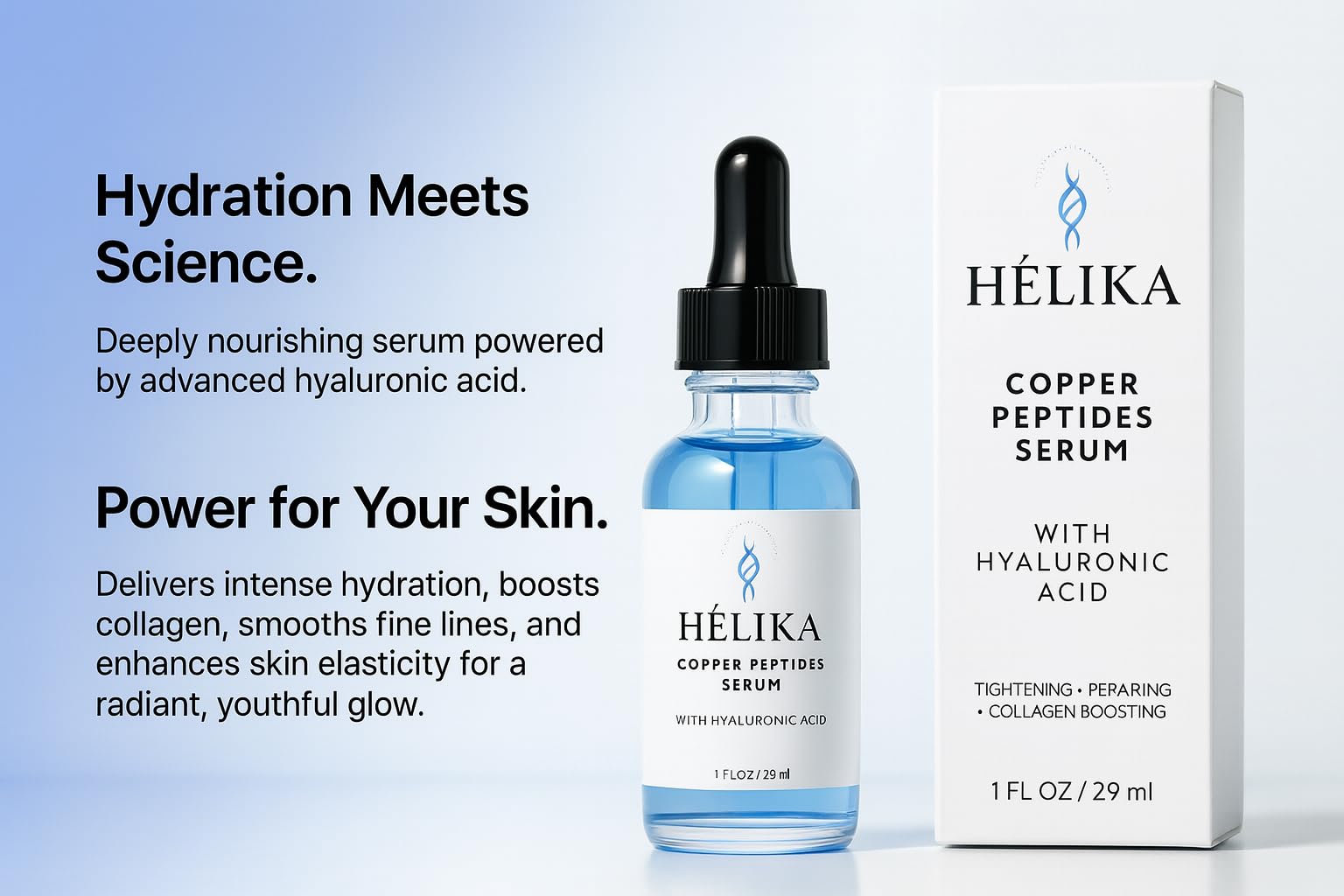 HÈLIKA Copper Peptides Serum for Face – Anti-Aging & Hydration, Fragrance-Free, Made in USA (1 fl oz)