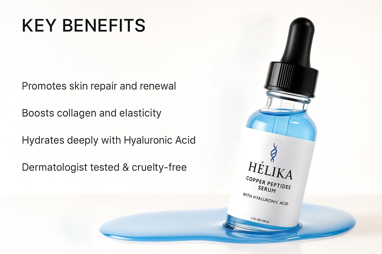 HÈLIKA Copper Peptides Serum for Face – Anti-Aging & Hydration, Fragrance-Free, Made in USA (1 fl oz)
