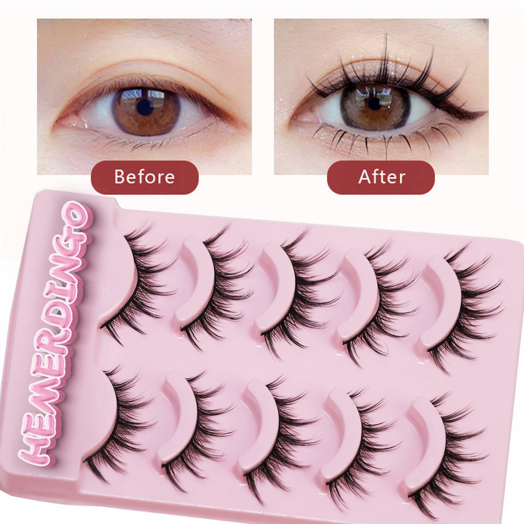 HEMERDINGO Wispy Spiky Lashes 15mm | 3D Anime Cosplay False Eyelashes, Reusable 5 Pairs