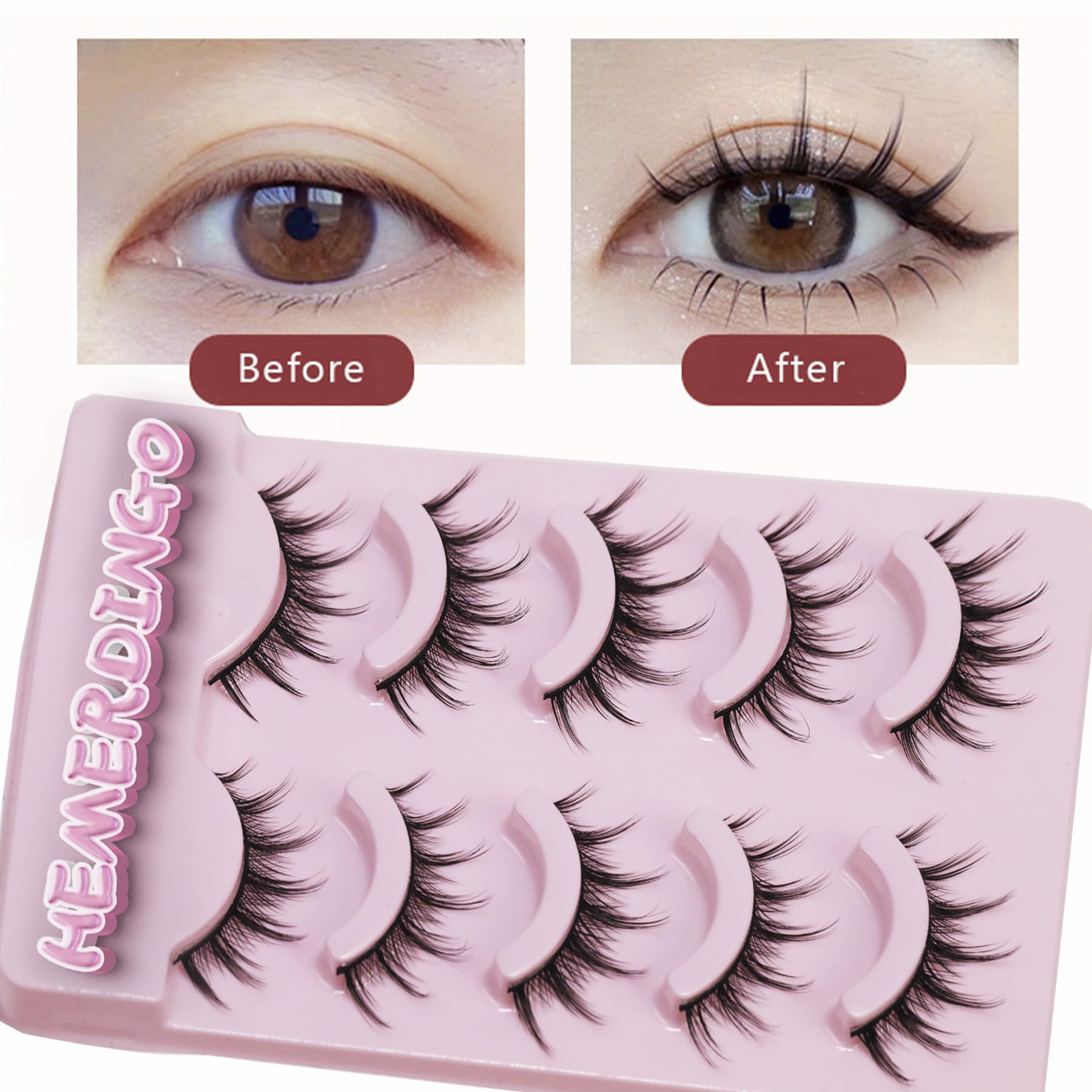 HEMERDINGO Wispy Spiky Lashes 15mm | 3D Anime Cosplay False Eyelashes, Reusable 5 Pairs