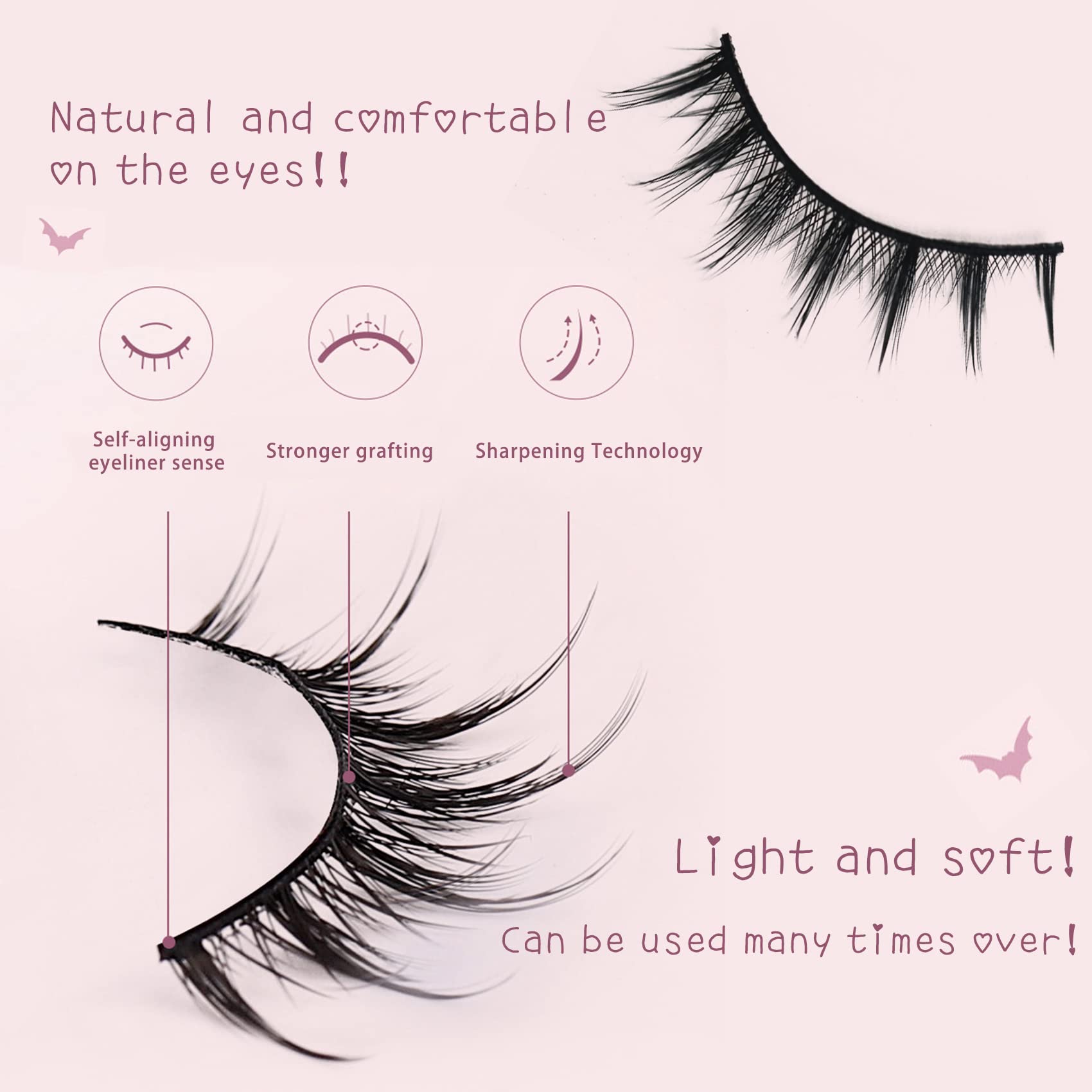 HEMERDINGO Wispy Spiky Lashes 15mm | 3D Anime Cosplay False Eyelashes, Reusable 5 Pairs