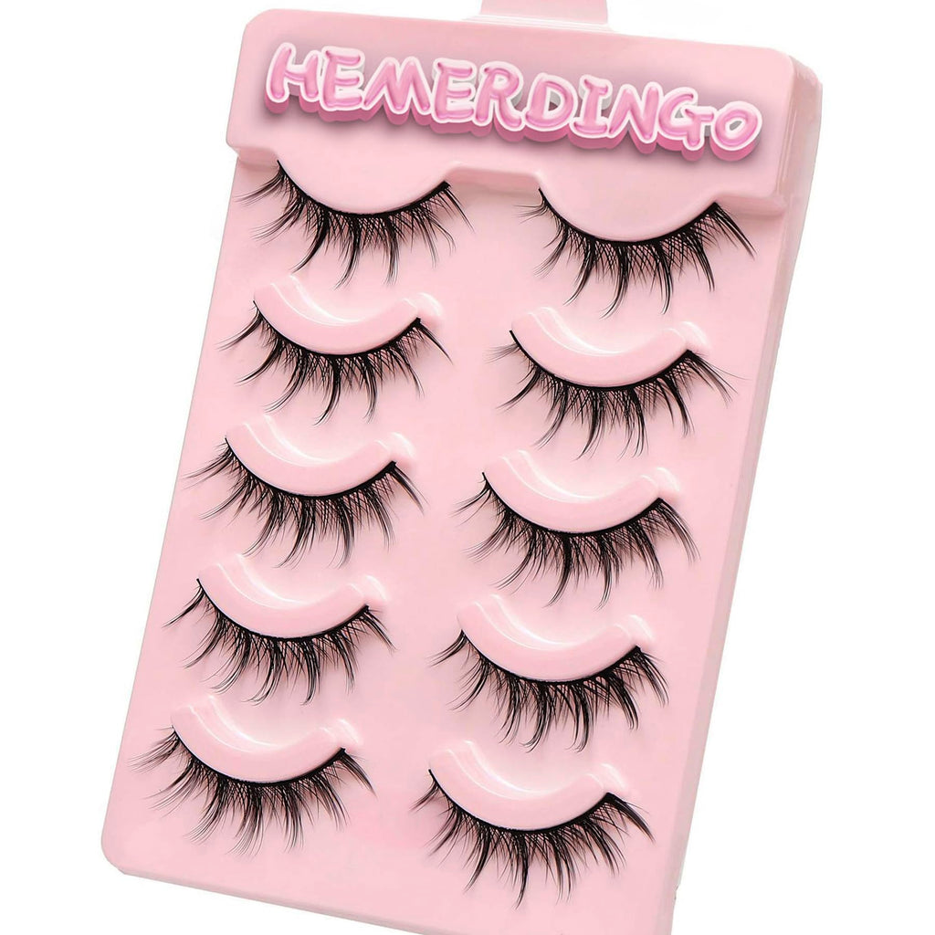 HEMERDINGO Wispy Spiky Lashes 15mm | 3D Anime Cosplay False Eyelashes, Reusable 5 Pairs
