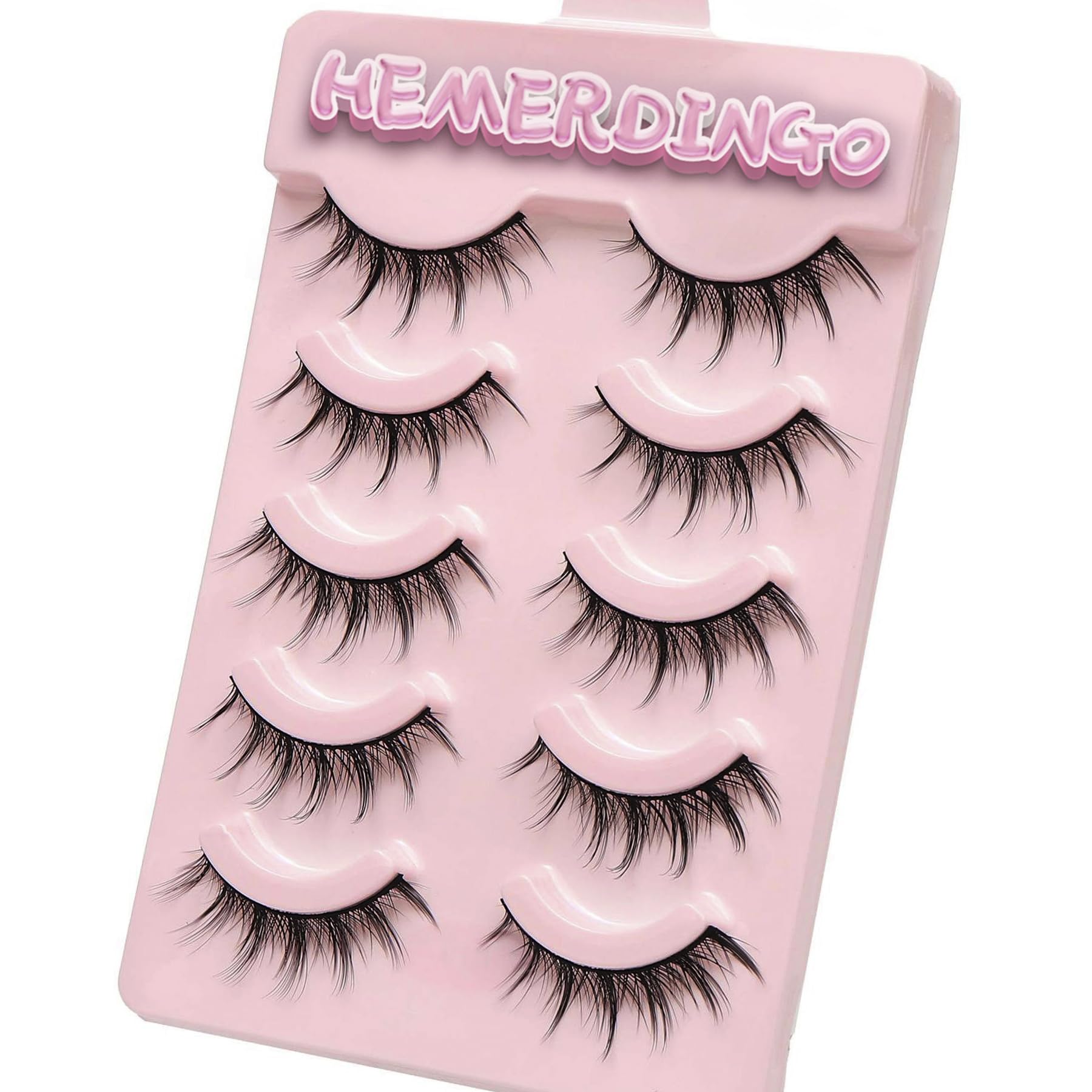 HEMERDINGO Wispy Spiky Lashes 15mm | 3D Anime Cosplay False Eyelashes, Reusable 5 Pairs
