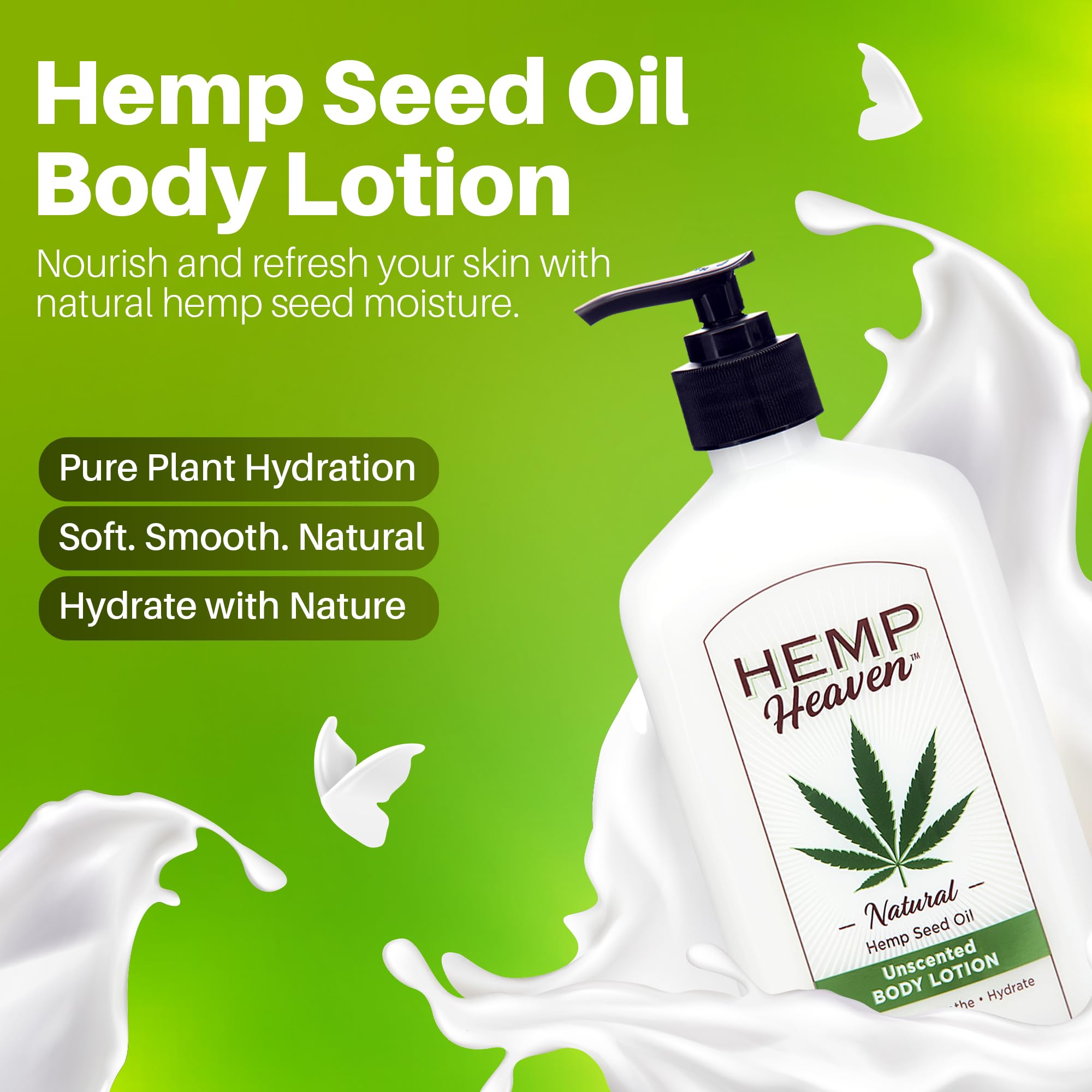 Hemp Heaven Hemp Lotion Unscented – 18 oz, Paraben-Free, Made in USA, EWG Verified