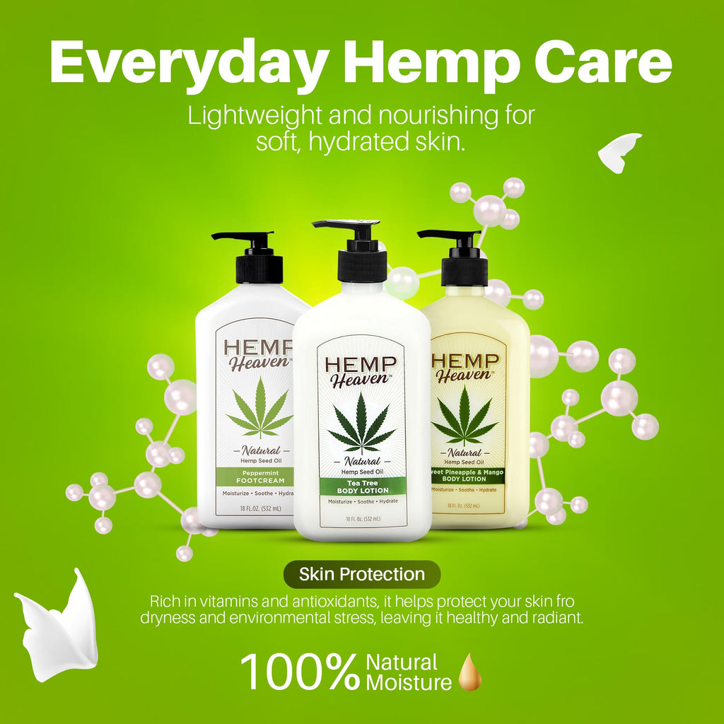 Hemp Heaven Hemp Lotion - Tea Tree Scent, 18 oz, Paraben-Free, Made in USA, EWG Verified, Anti-Aging