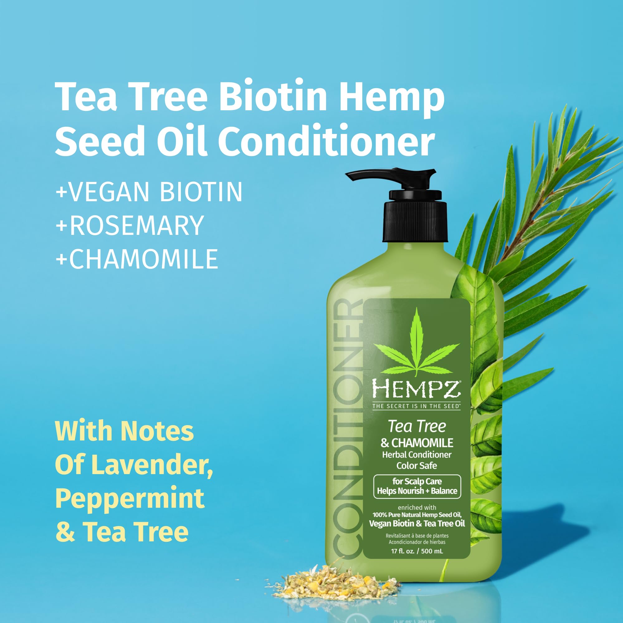 Hempz Biotin Hair Conditioner – Tea Tree & Chamomile | Scalp Care, Hydration & Strength (17 oz)