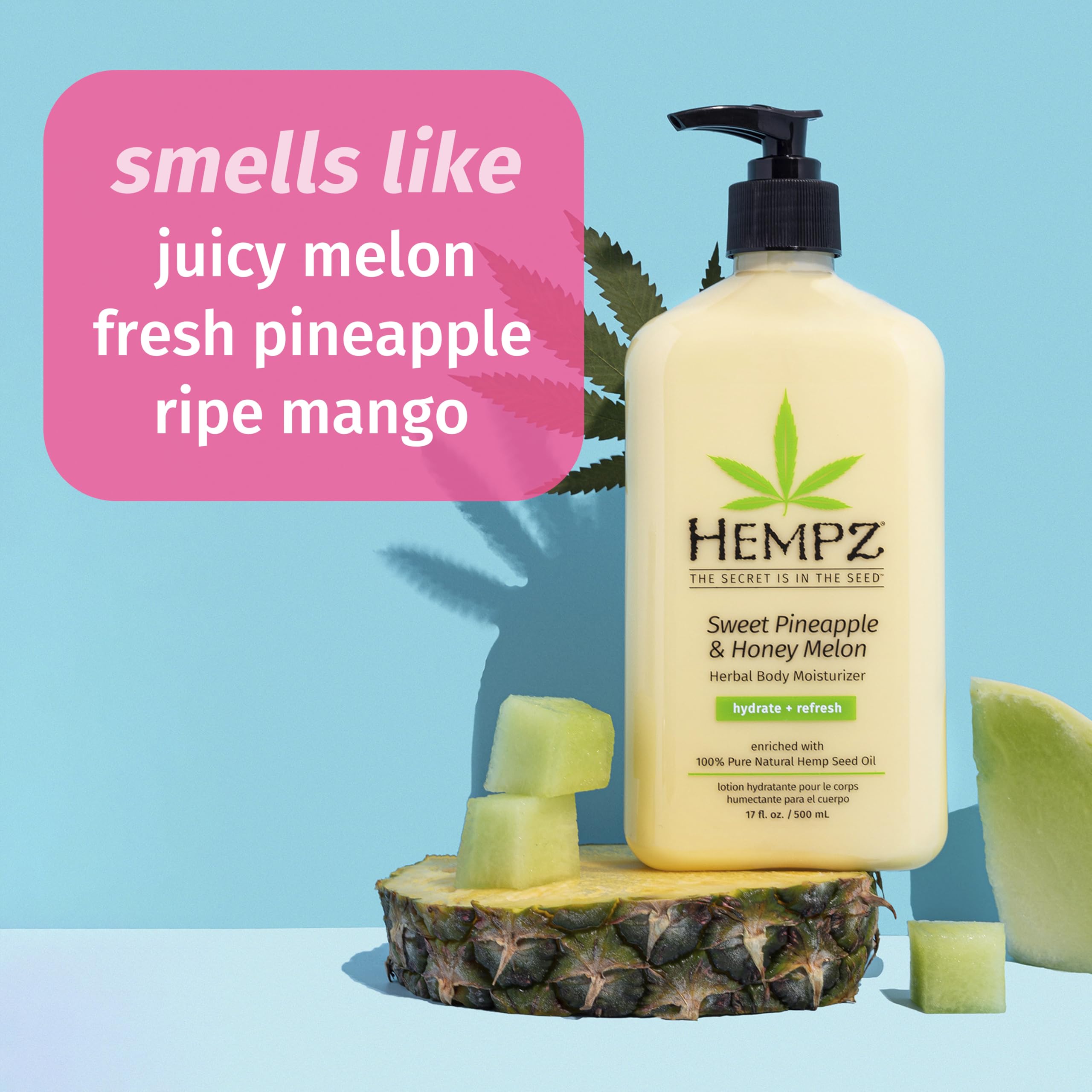 Hempz Body Lotion – Sweet Pineapple & Honey Melon Daily Moisturizing Cream | 2-Pack, 17 fl oz