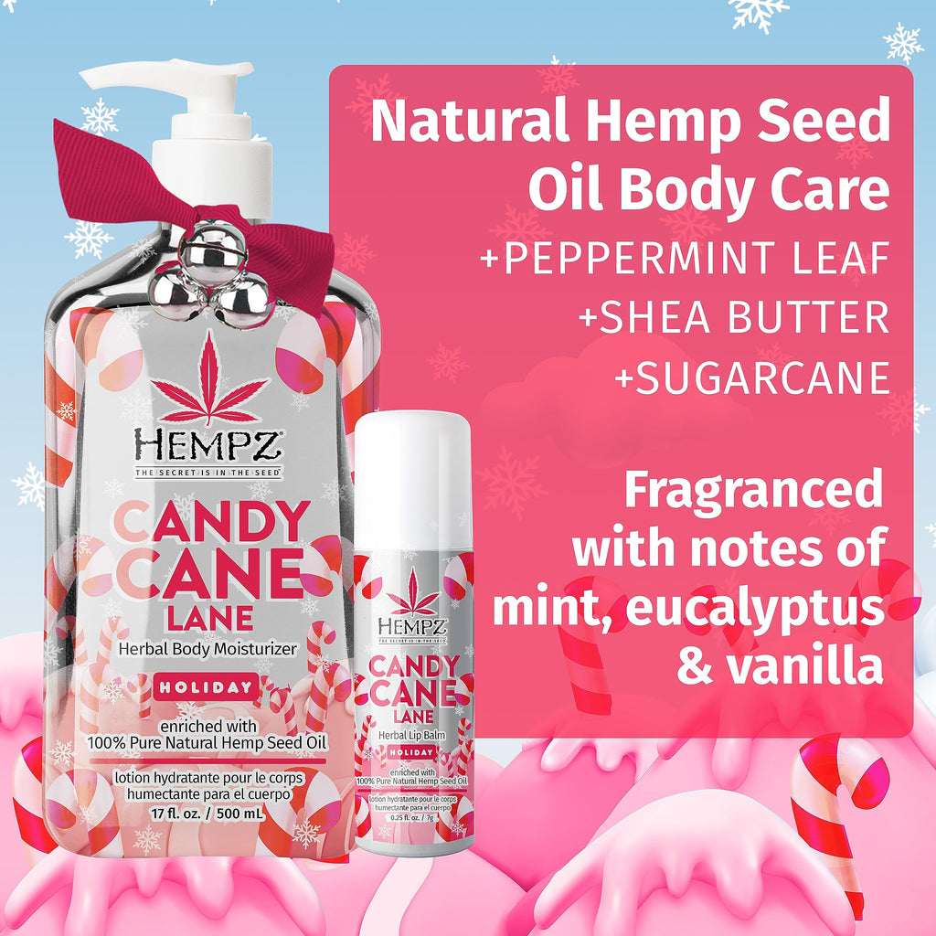 Hempz Holiday Gift Set: Candy Cane Lane Moisturizer (17 oz) + Lip Balm (0.44 oz)