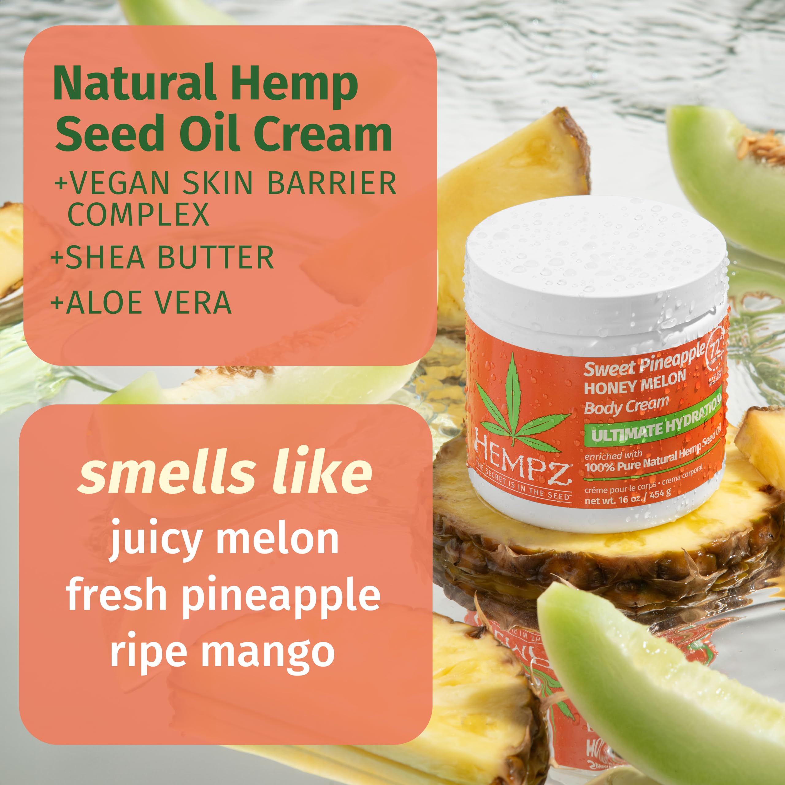 Hempz Lux Body Cream – Sweet Pineapple & Honey Melon Herbal, Ultra Hydrating, 16 oz