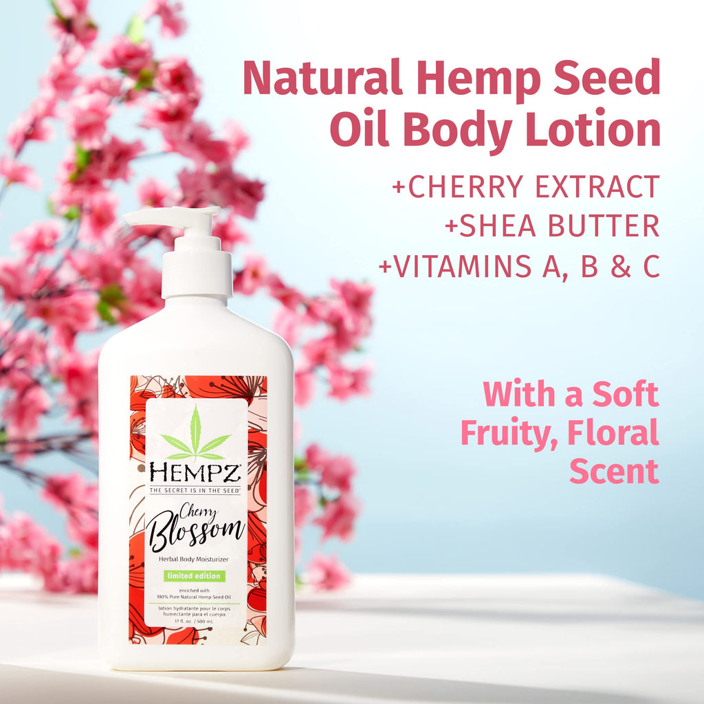 Hempz Cherry Blossom Limited Edition Body Lotion - 17 oz Daily Moisturizer
