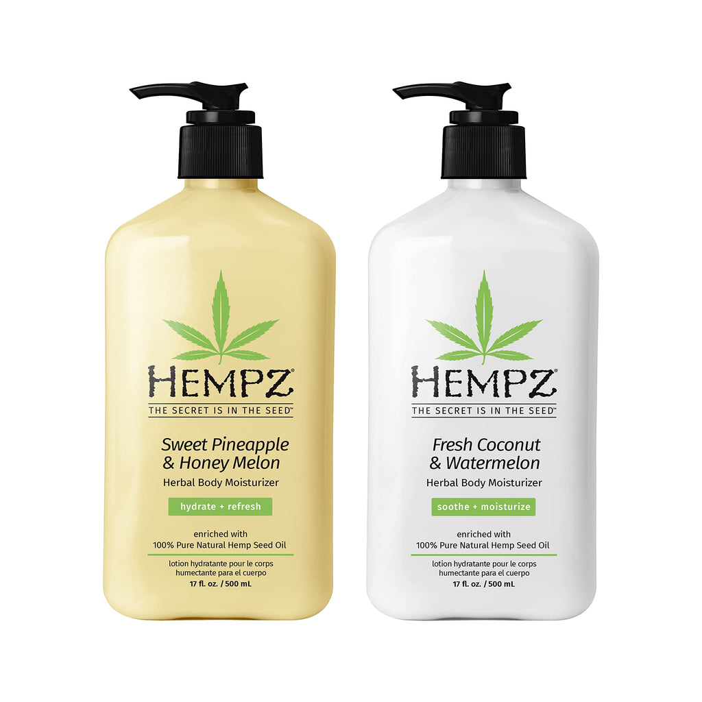 Hempz Body Lotion 2-Pack – Sweet Pineapple & Honey Melon + Coconut & Watermelon, 17 oz