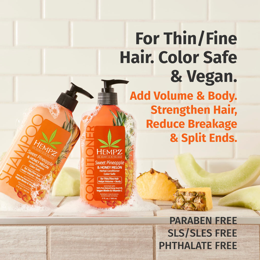 HEMPZ Hair Shampoo & Conditioner Set – Sweet Pineapple & Honey Melon, Color-Treated & Fine Hair, 33.8 oz Duo