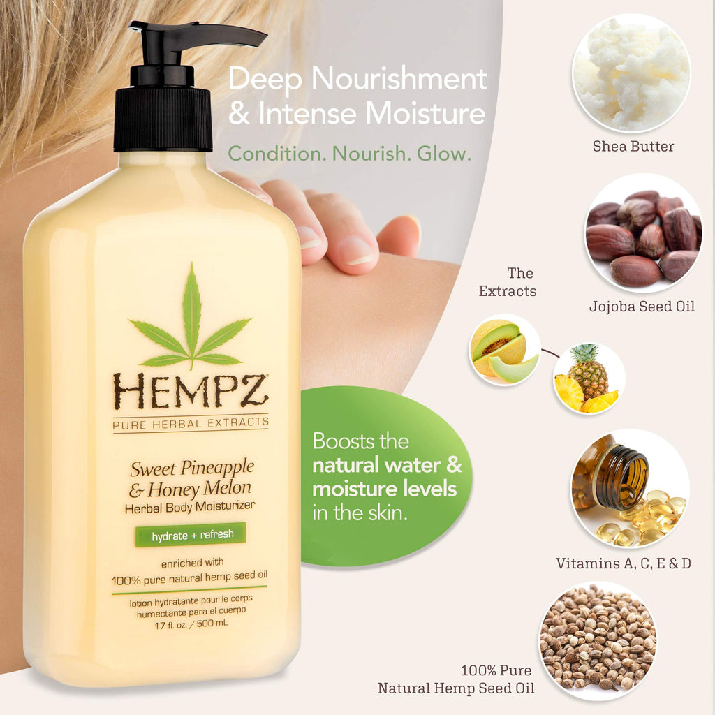 Hempz Sweet Pineapple and Honey Melon Moisturizing Lotion – 17 oz, 2 Pack Bundle