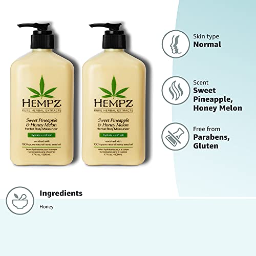 Hempz Sweet Pineapple and Honey Melon Moisturizing Lotion – 17 oz, 2 Pack Bundle