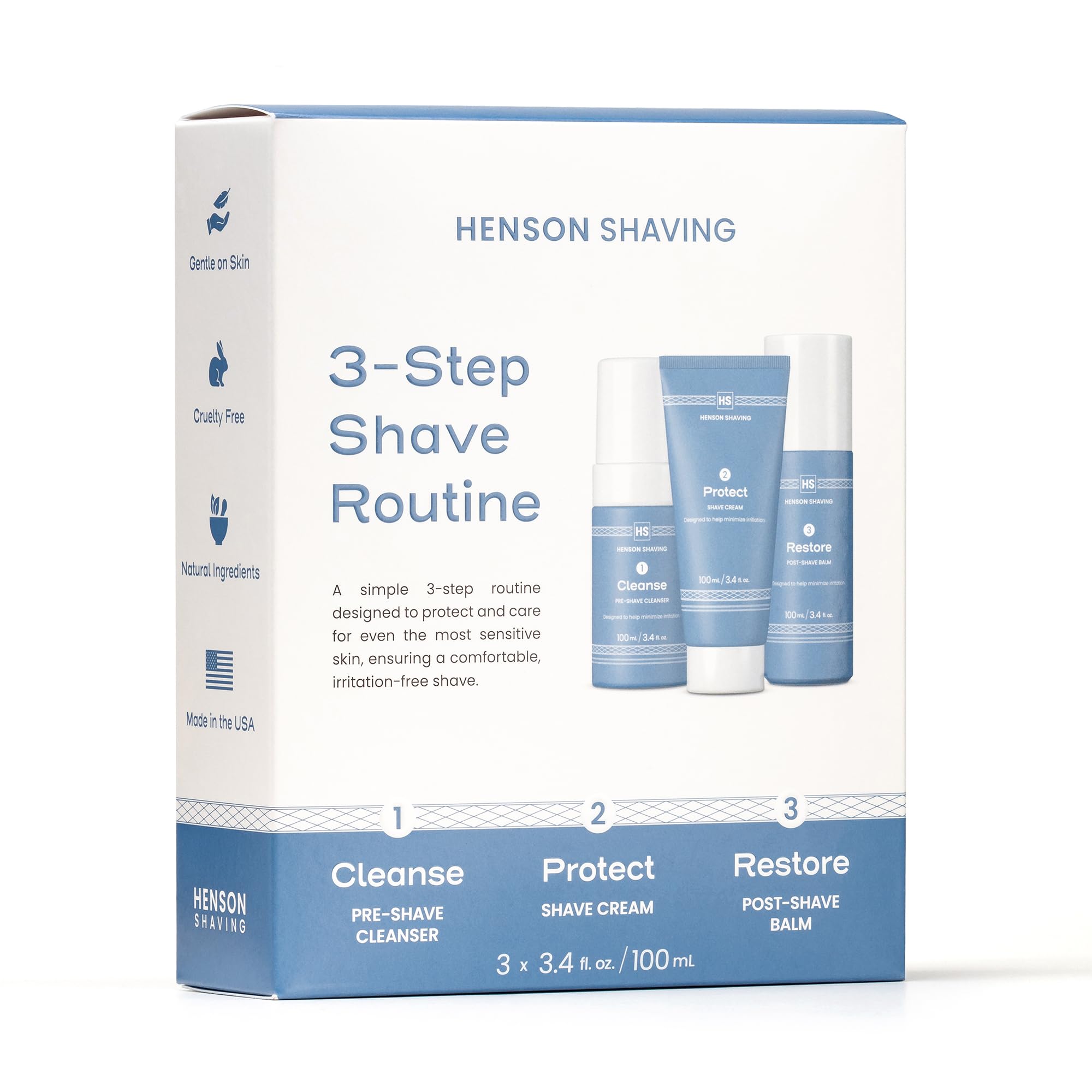 Henson Shaving Skin Care Combo: 3-Step Shaving Kit for Men (3.4 oz Each)