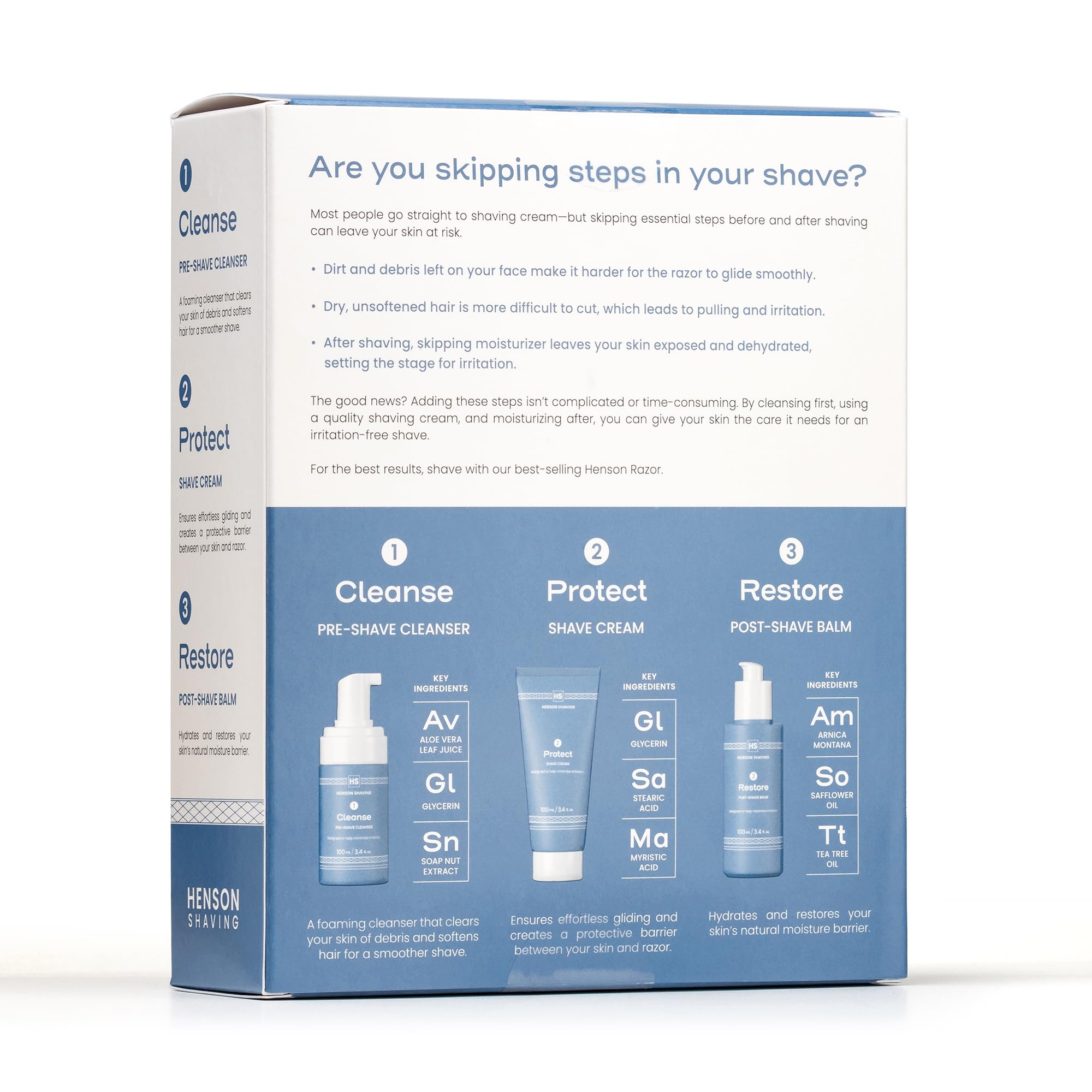 Henson Shaving Skin Care Combo: 3-Step Shaving Kit for Men (3.4 oz Each)