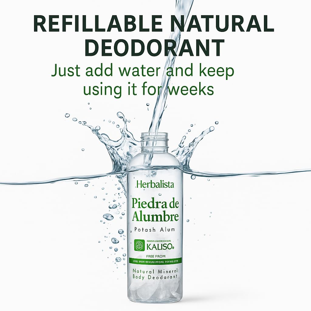 Herbalista 2 Bottles – Natural Alum Crystal Deodorant Spray, Refillable 80g Each – Aluminum-Free, Long-Lasting