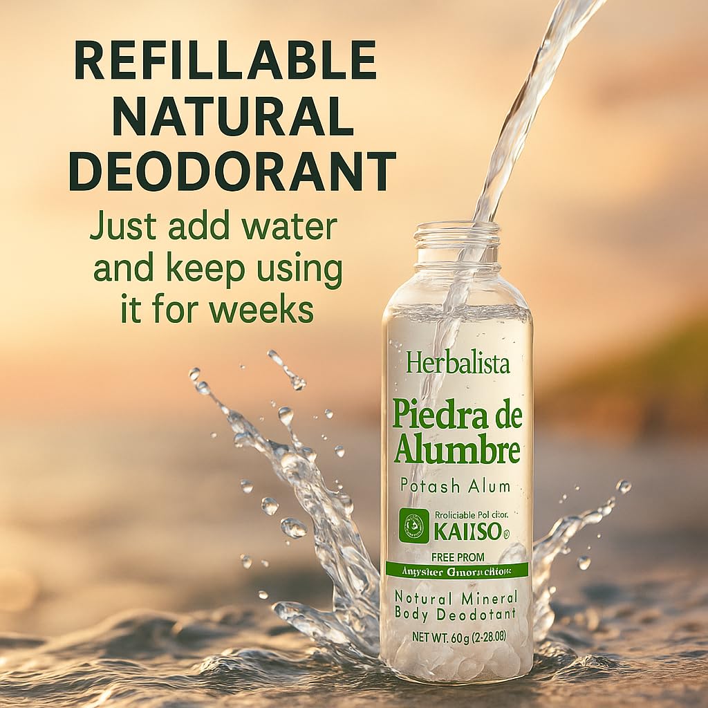 Herbalista 2 Bottles – Natural Alum Crystal Deodorant Spray, Refillable 80g Each – Aluminum-Free, Long-Lasting