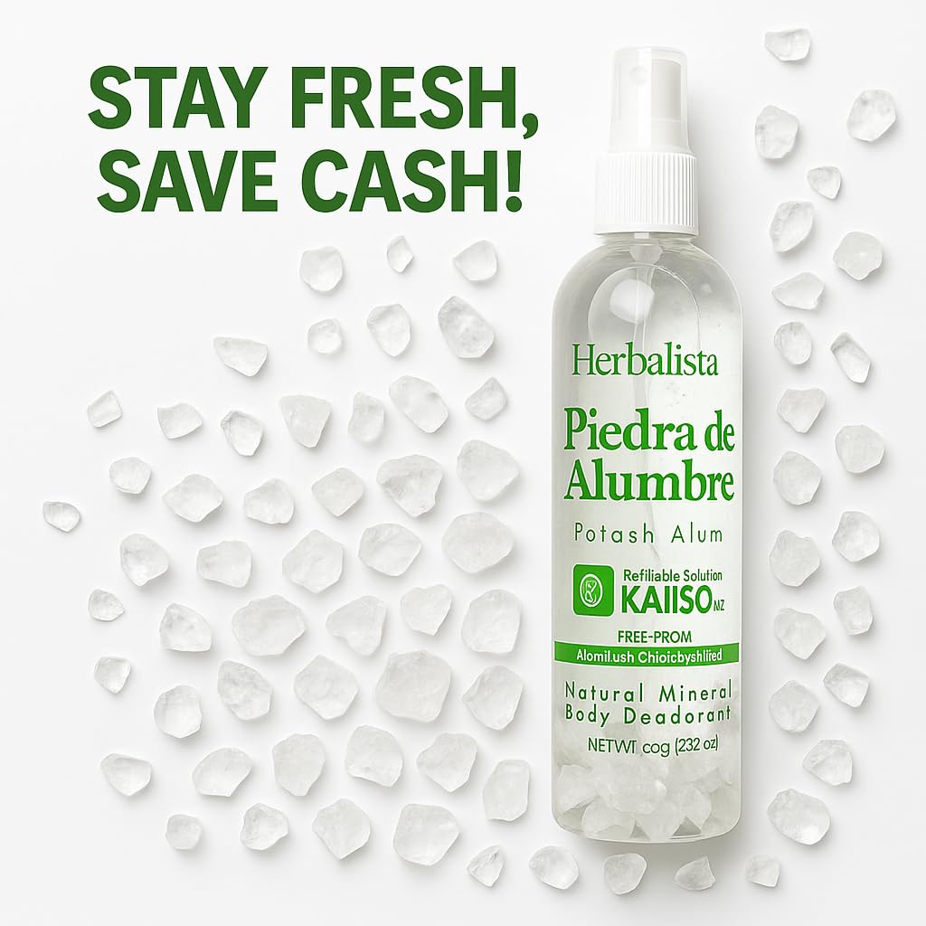 Herbalista 2 Bottles – Natural Alum Crystal Deodorant Spray, Refillable 80g Each – Aluminum-Free, Long-Lasting