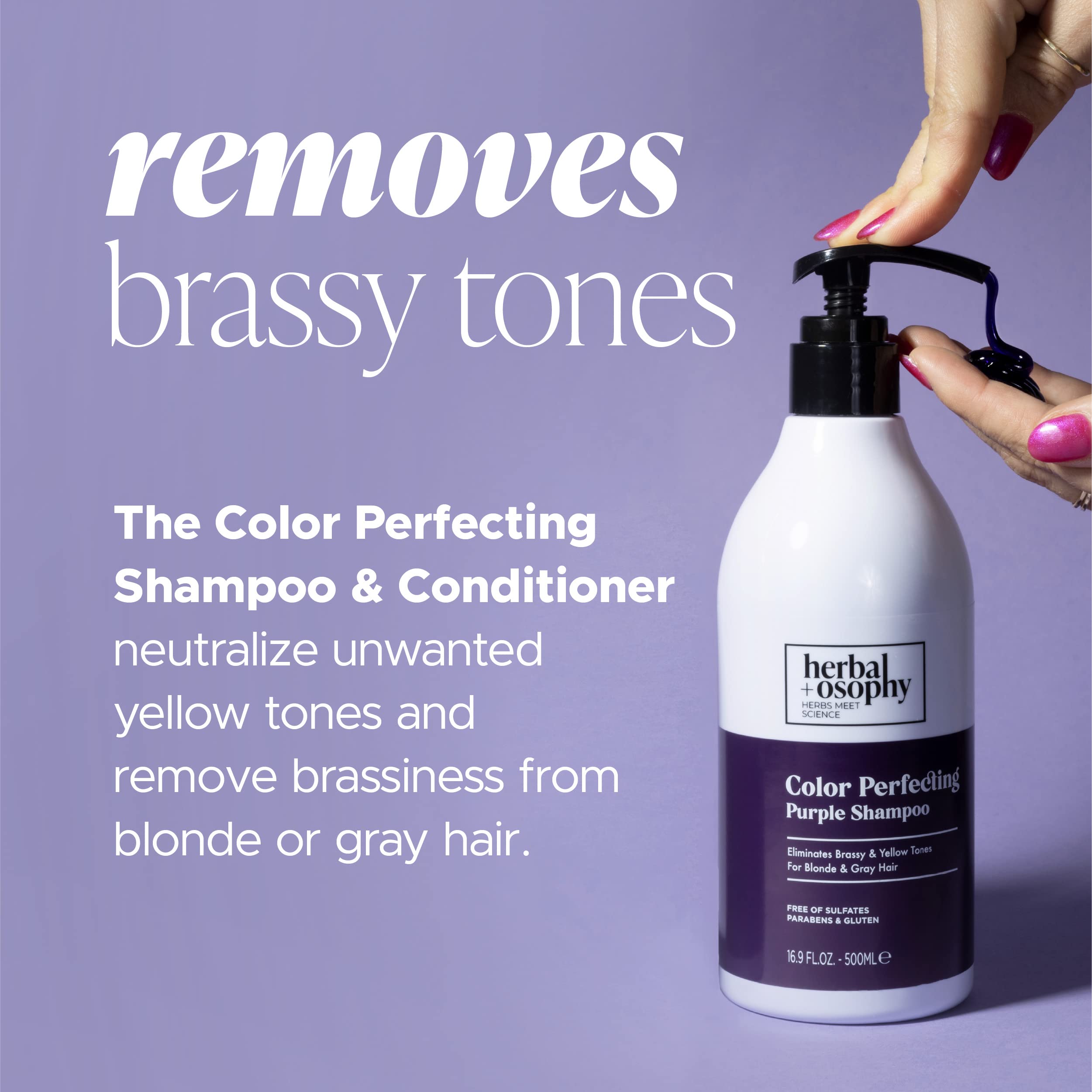 Herbalosophy Purple Shampoo & Conditioner Set for Blonde & Gray Hair – Eliminates Brass & Yellow Tones | 2 x 16.9 fl oz | Sulfate, Paraben & Gluten Free