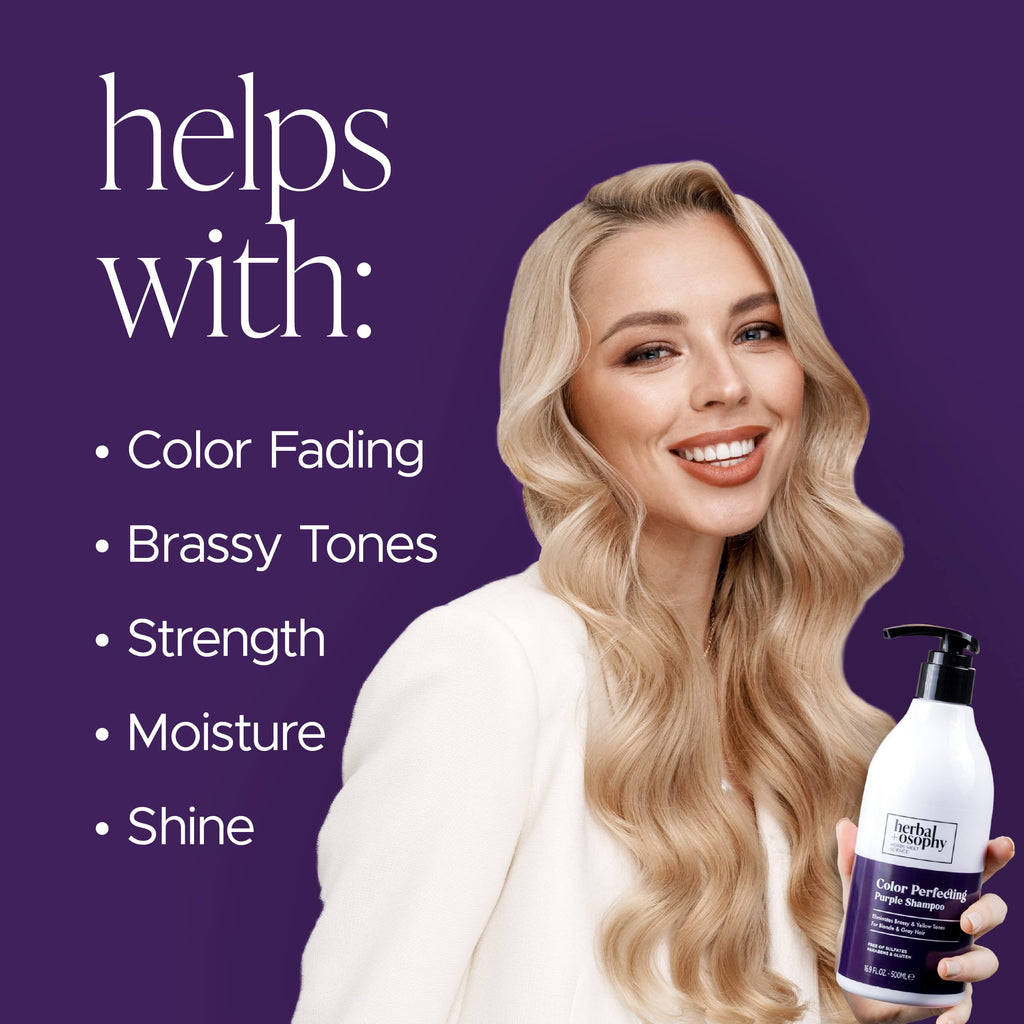 Herbalosophy Purple Shampoo & Conditioner Set for Blonde & Gray Hair – Eliminates Brass & Yellow Tones | 2 x 16.9 fl oz | Sulfate, Paraben & Gluten Free
