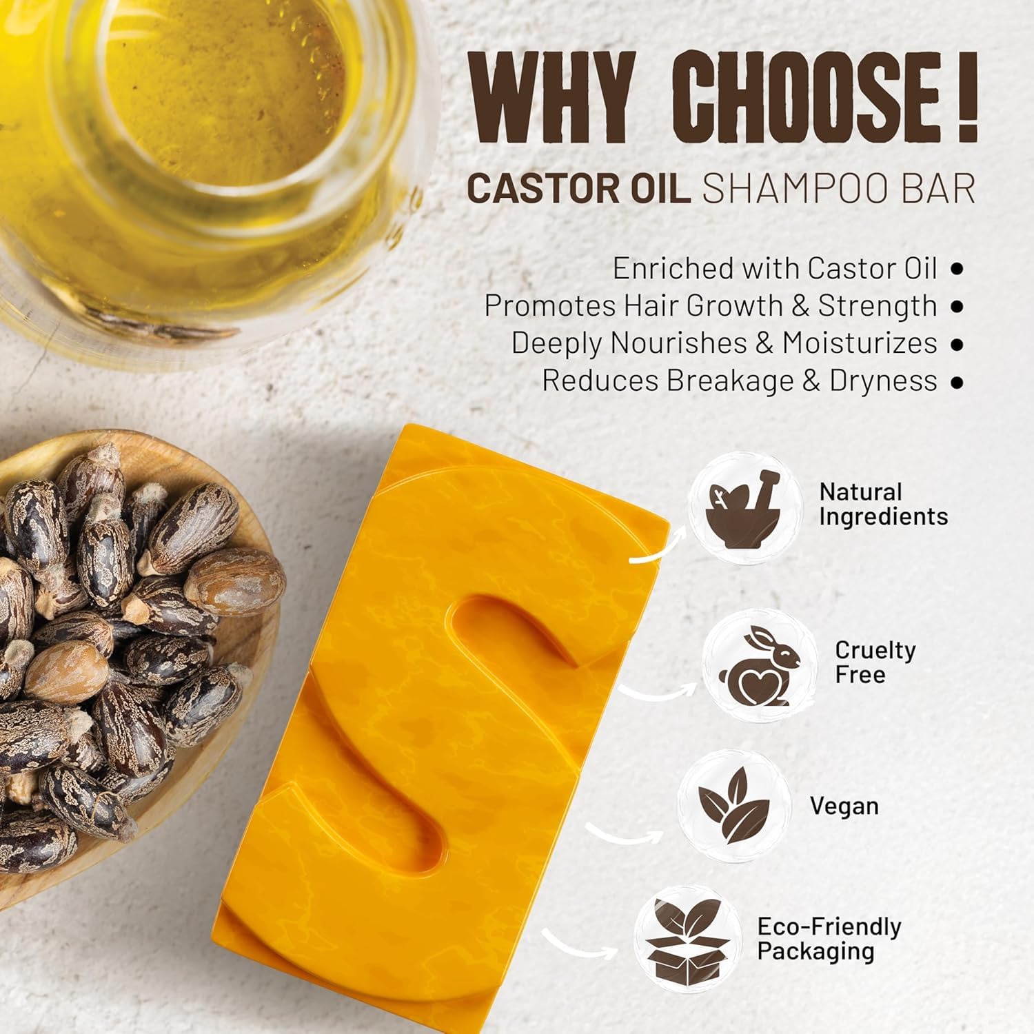 Herbishh Castor Oil Shampoo Bar – Nourishing Solid Shampoo for Hair Growth & Thinning Hair | 3.53 oz Pack of 4