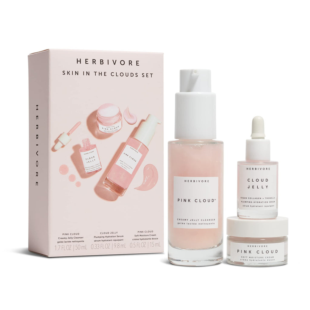 HERBIVORE Skin In The Clouds 3-Step Plumping Hydration Gift Set | Cleanser, Serum & Cream | Plant-Based