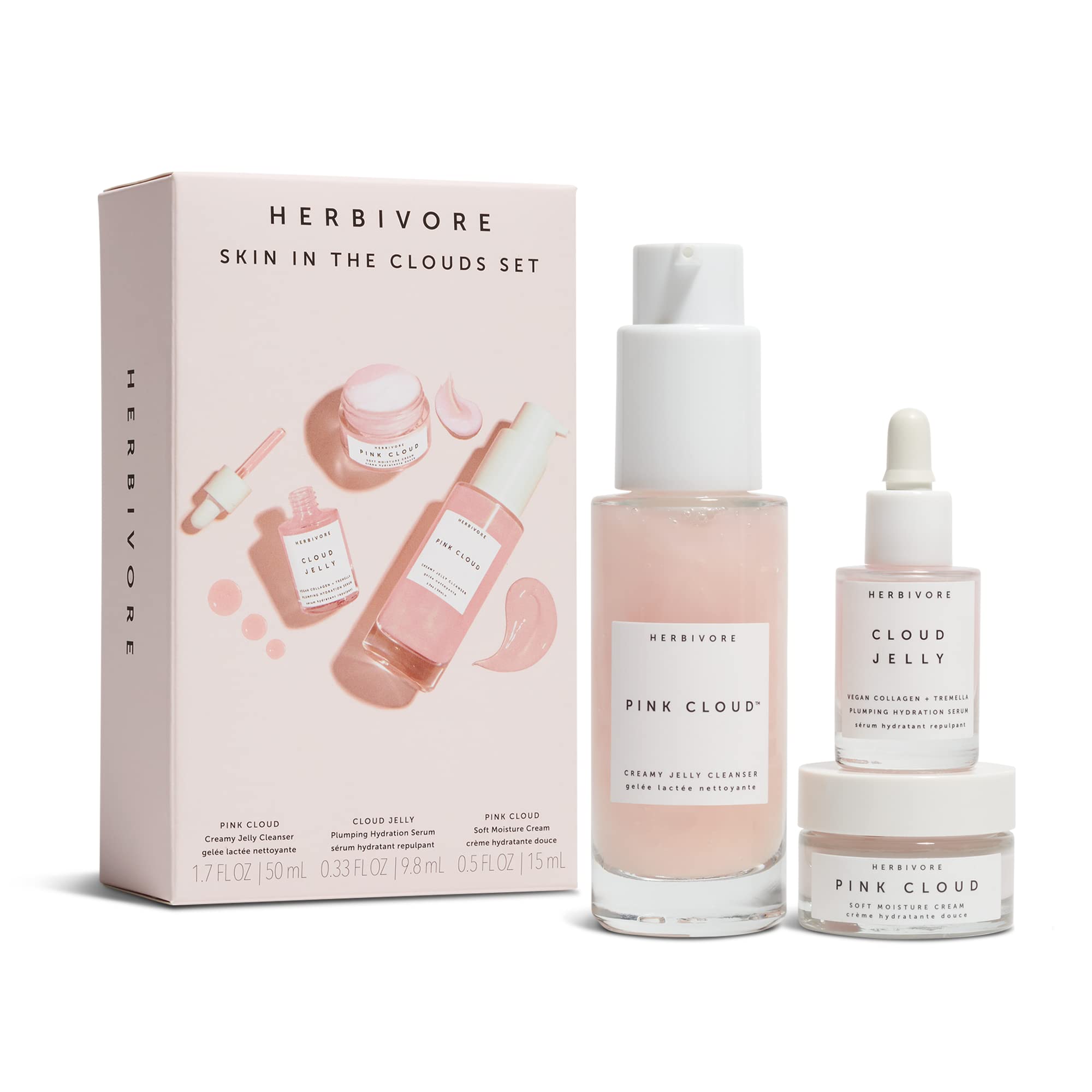 HERBIVORE Skin In The Clouds 3-Step Plumping Hydration Gift Set | Cleanser, Serum & Cream | Plant-Based