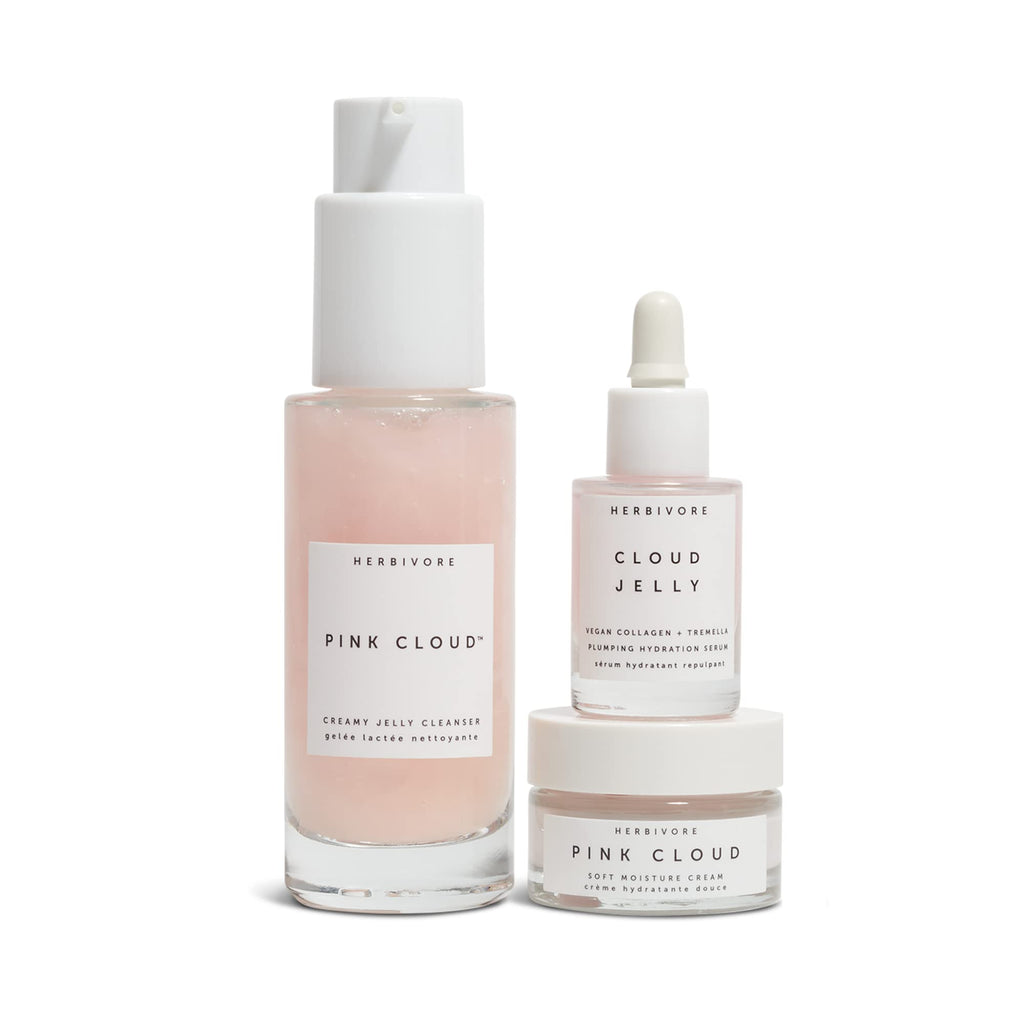 HERBIVORE Skin In The Clouds 3-Step Plumping Hydration Gift Set | Cleanser, Serum & Cream | Plant-Based