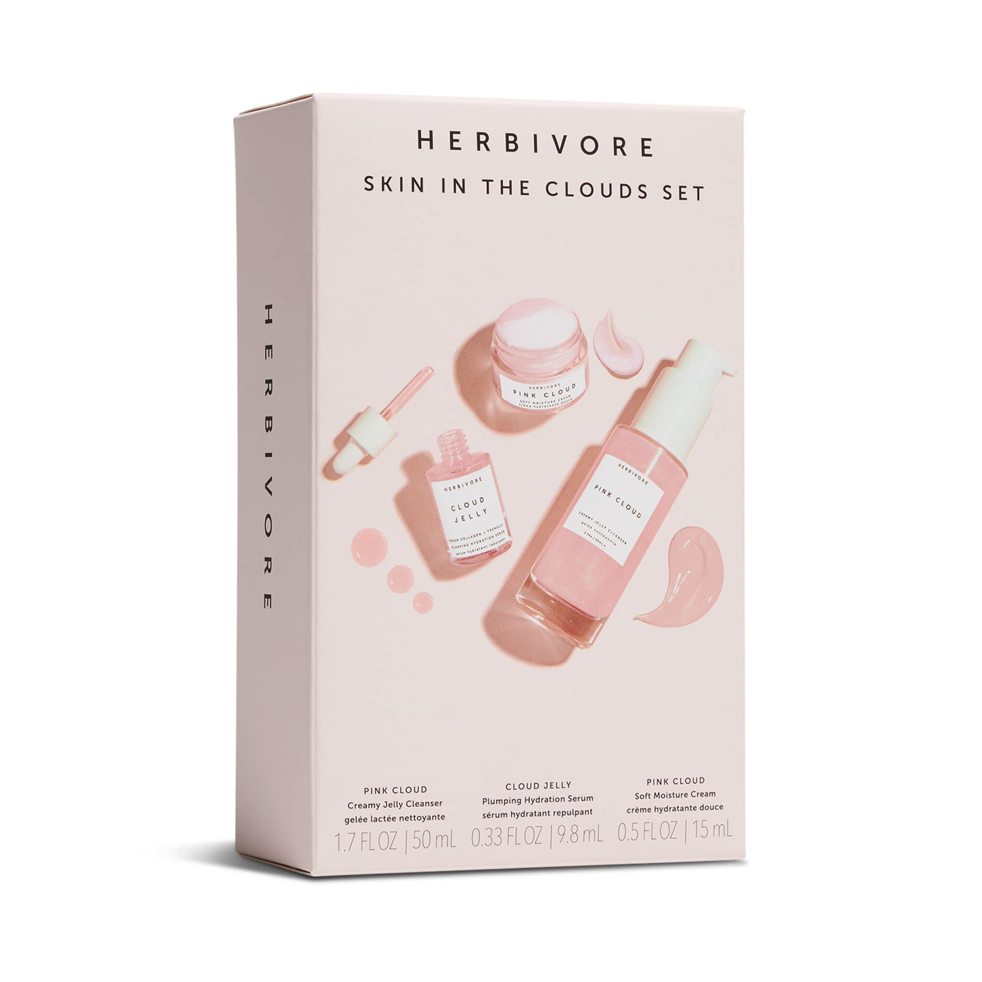 HERBIVORE Skin In The Clouds 3-Step Plumping Hydration Gift Set | Cleanser, Serum & Cream | Plant-Based