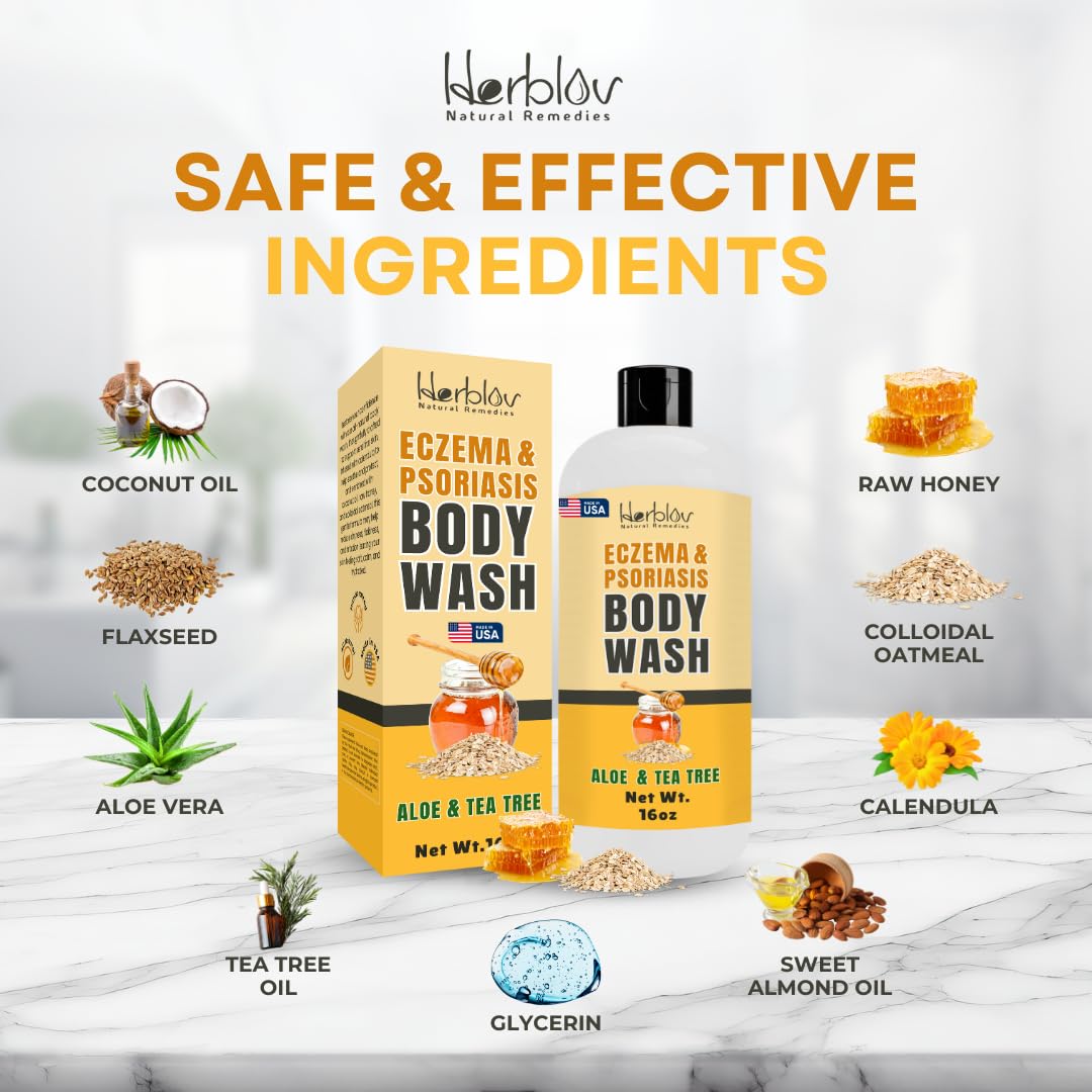 Herblov Eczema Body Wash – All-Natural Eczema Soap for Dry, Itchy Skin | Gentle Goat Milk & Oatmeal Bath Wash