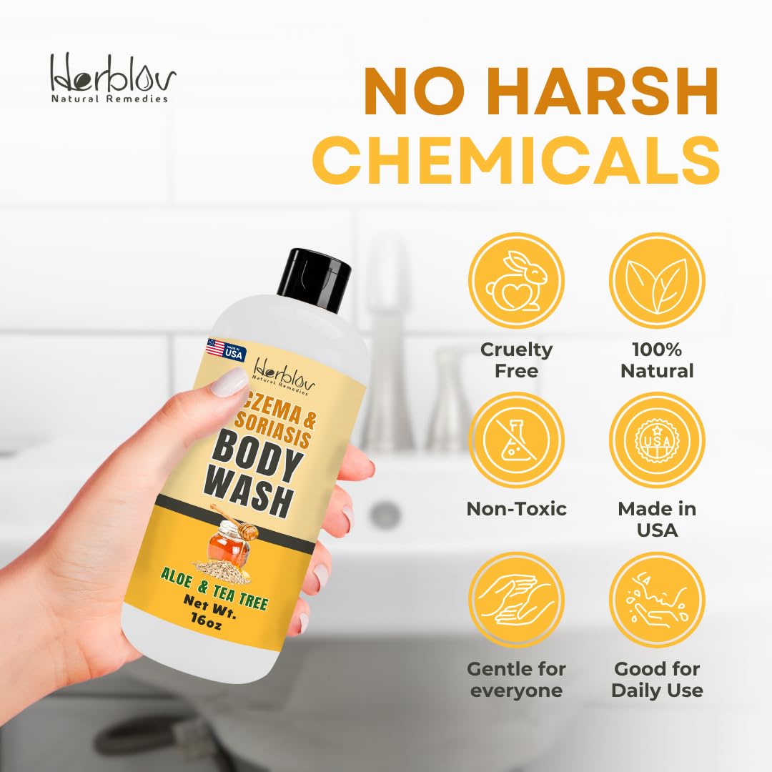 Herblov Eczema Body Wash – All-Natural Eczema Soap for Dry, Itchy Skin | Gentle Goat Milk & Oatmeal Bath Wash