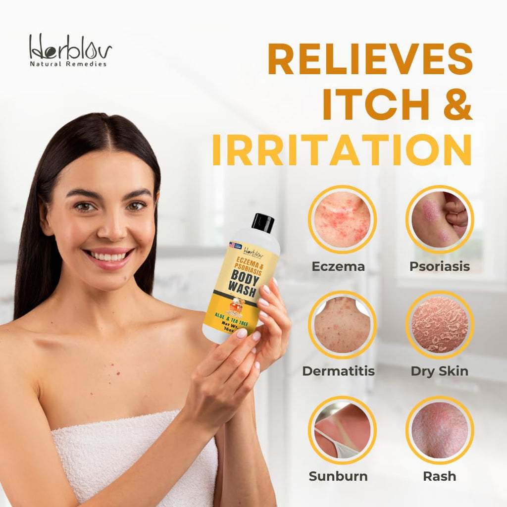 Herblov Eczema Body Wash – All-Natural Eczema Soap for Dry, Itchy Skin | Gentle Goat Milk & Oatmeal Bath Wash