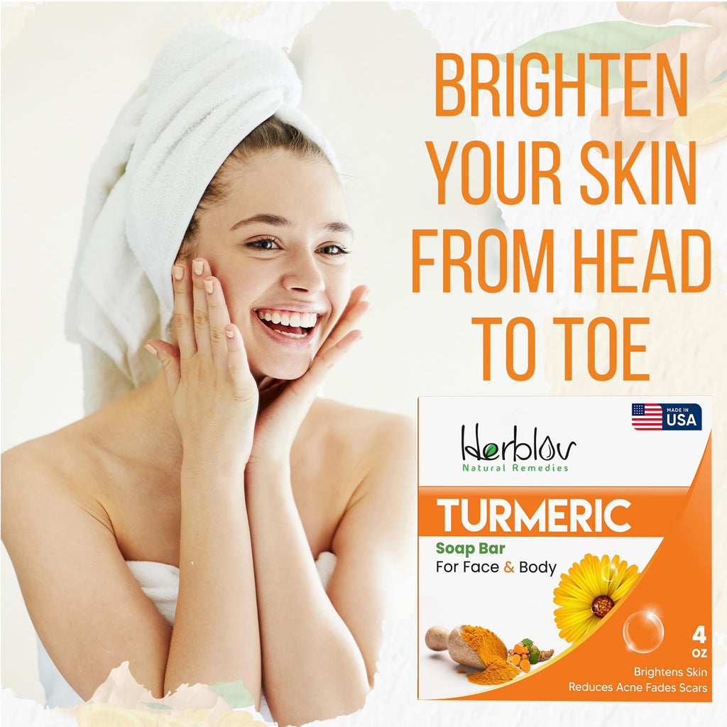 Herblov Turmeric Soap Bar for Face & Body – Natural Brightening Soap, USA Made 4oz