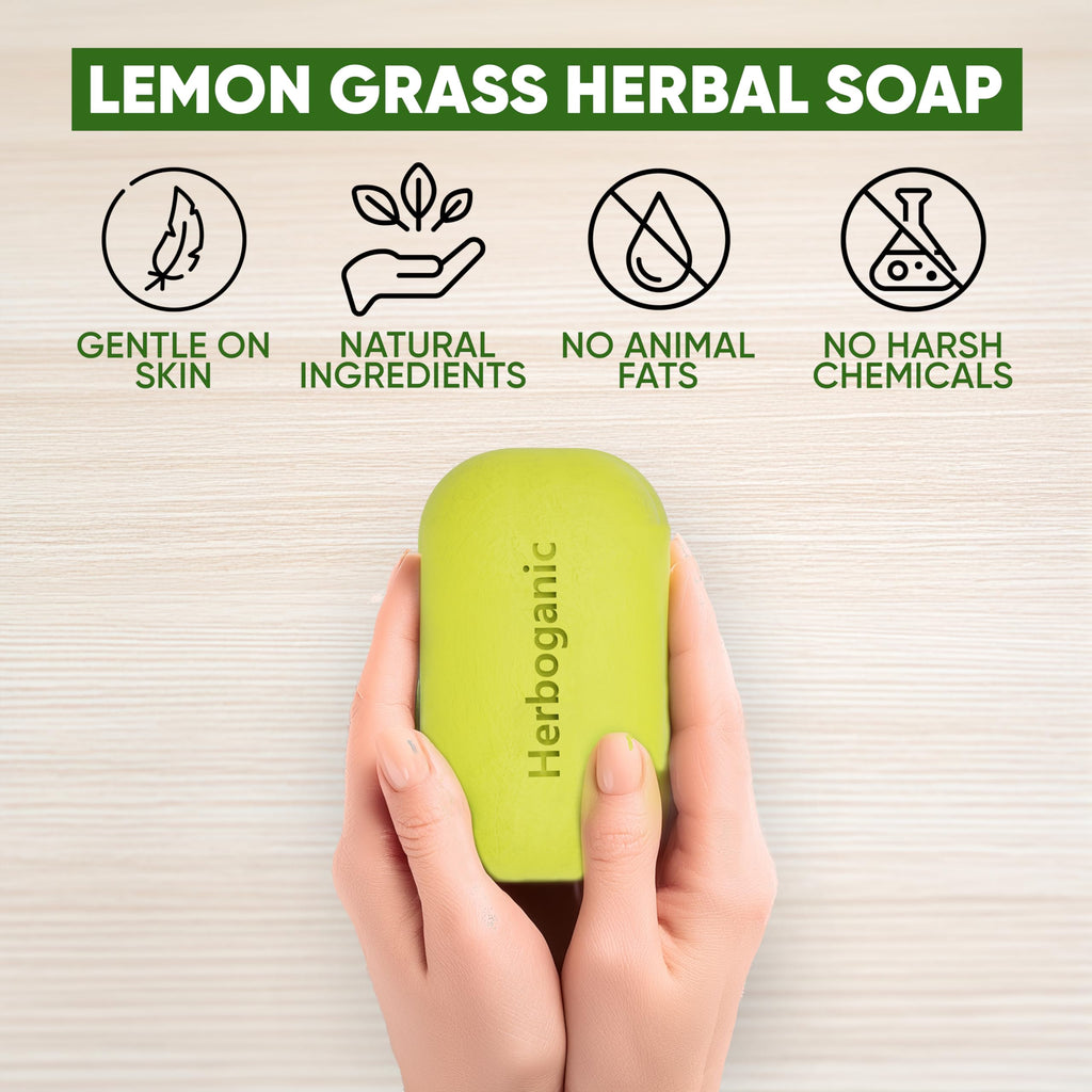 HERBOGANIC Lemongrass Herbal Soap — 6 x 5oz Bars for Refreshed, Nourished Skin
