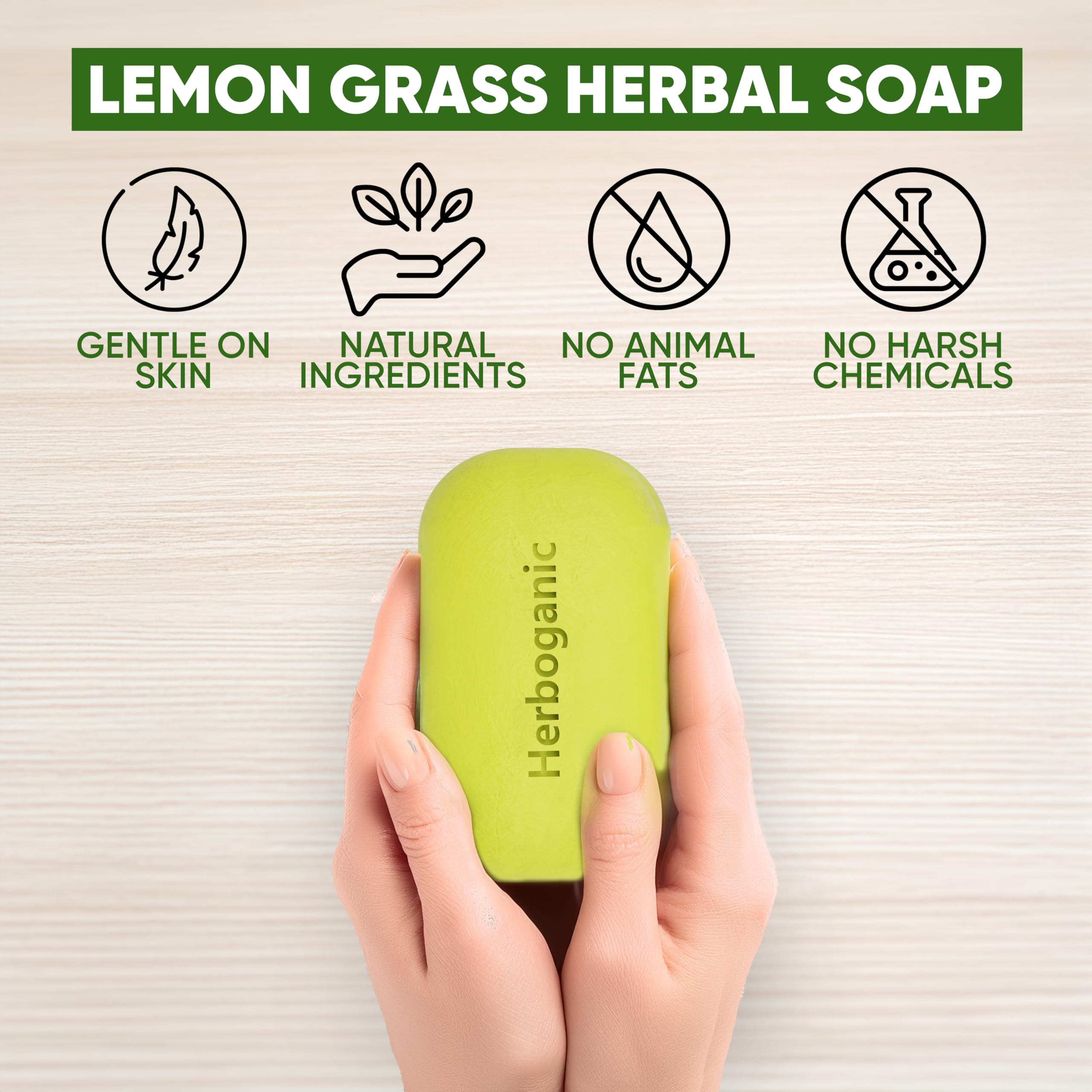 HERBOGANIC Lemongrass Herbal Soap — 6 x 5oz Bars for Refreshed, Nourished Skin