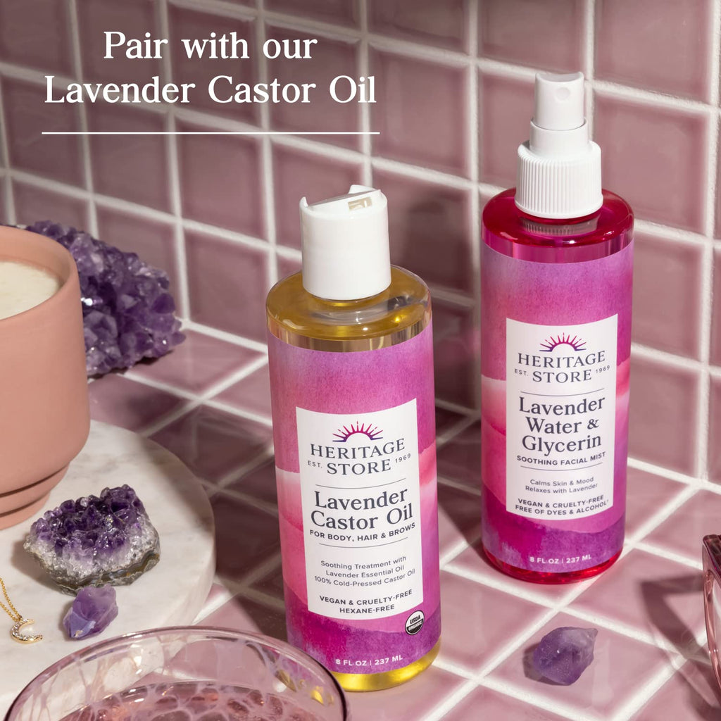 HERITAGE STORE Lavender Flower Water & Glycerine Mist – Hydration for Skin & Hair, Calming Aromatherapy, 8 oz