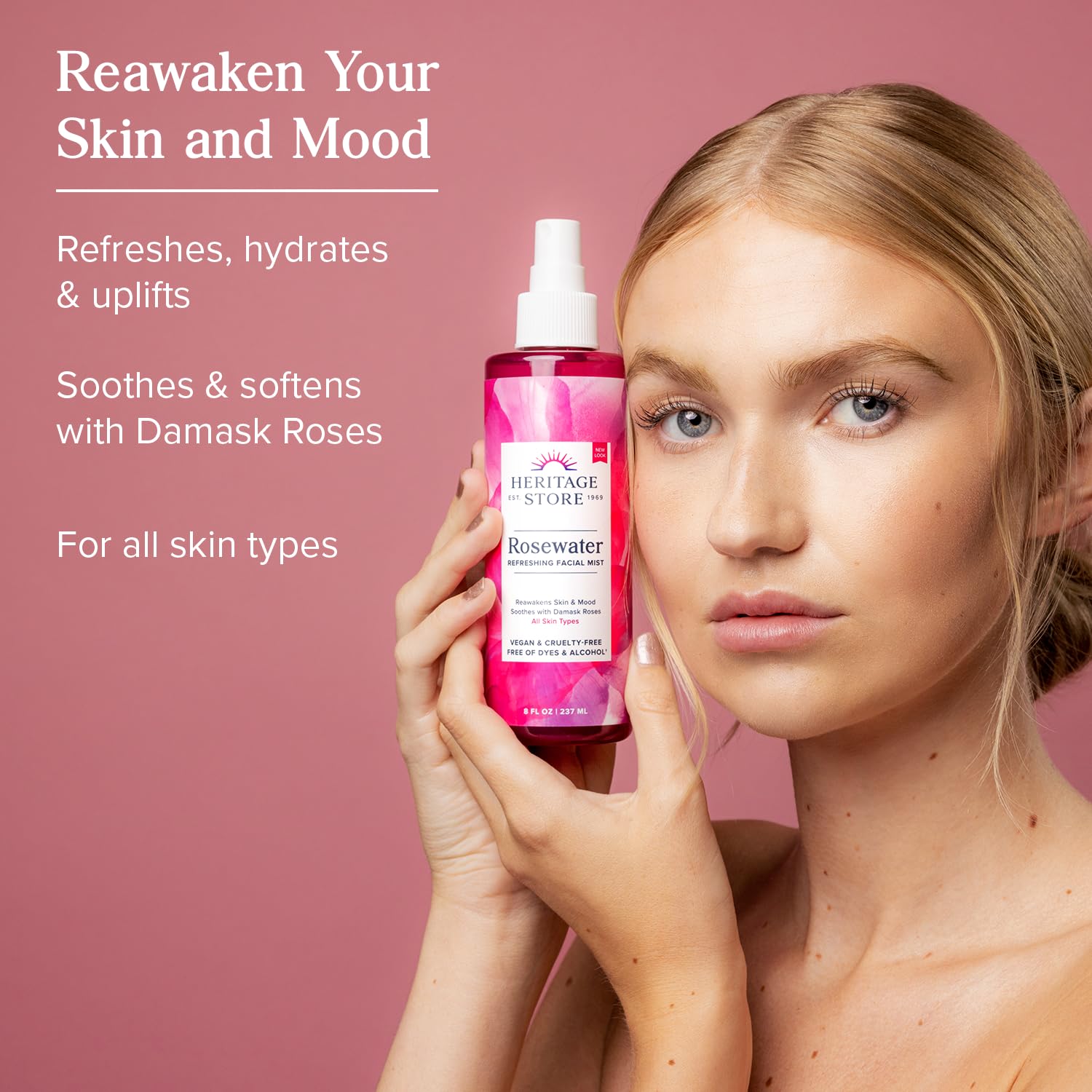 HERITAGE STORE Rosewater Face Mist with Damask Rose – Hydrating, Alcohol-Free, Vegan, 12oz