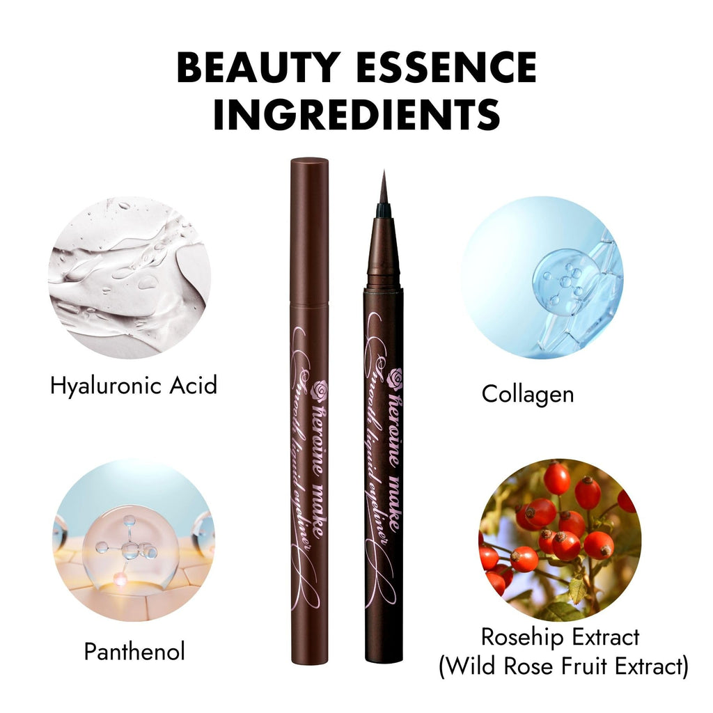 Heroine Make by KISSME Liquid Eyeliner Pen — Ultra-Fine 0.1mm Tip, Waterproof, Hypoallergenic, Made in Japan, Exquisite Brown