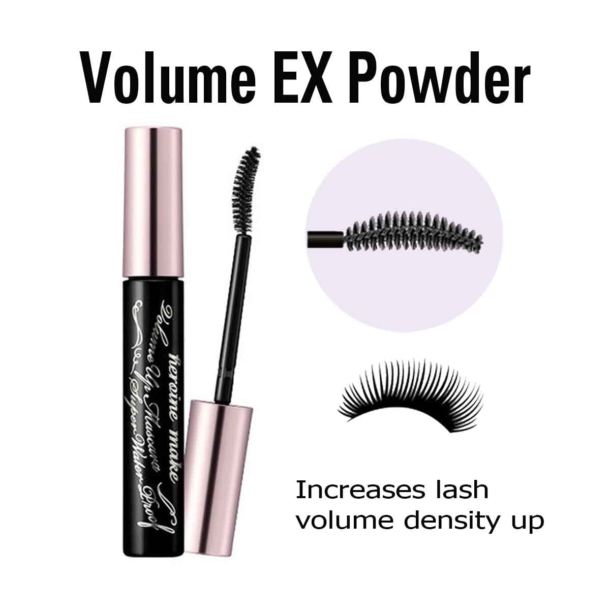 Heroine Make by KISSME Volumizing Waterproof Mascara & Length-Defining Fiber – Smudge-Proof Curl Hold, Made in Japan