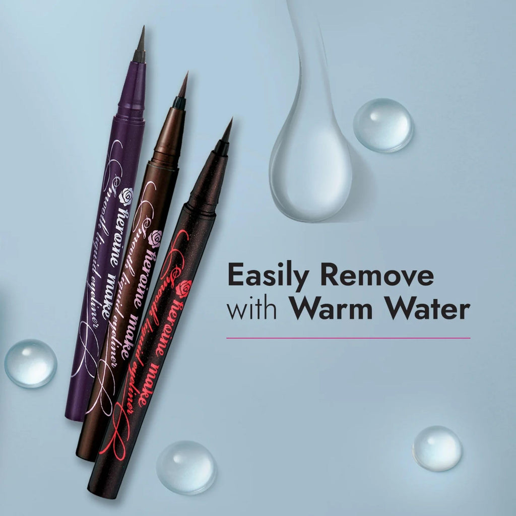 Heroine Make by KISSME Waterproof Eyeliner – Ultra-Fine 0.1mm Tip, Hypoallergenic, Long-Wear Jet Black (Made in Japan)