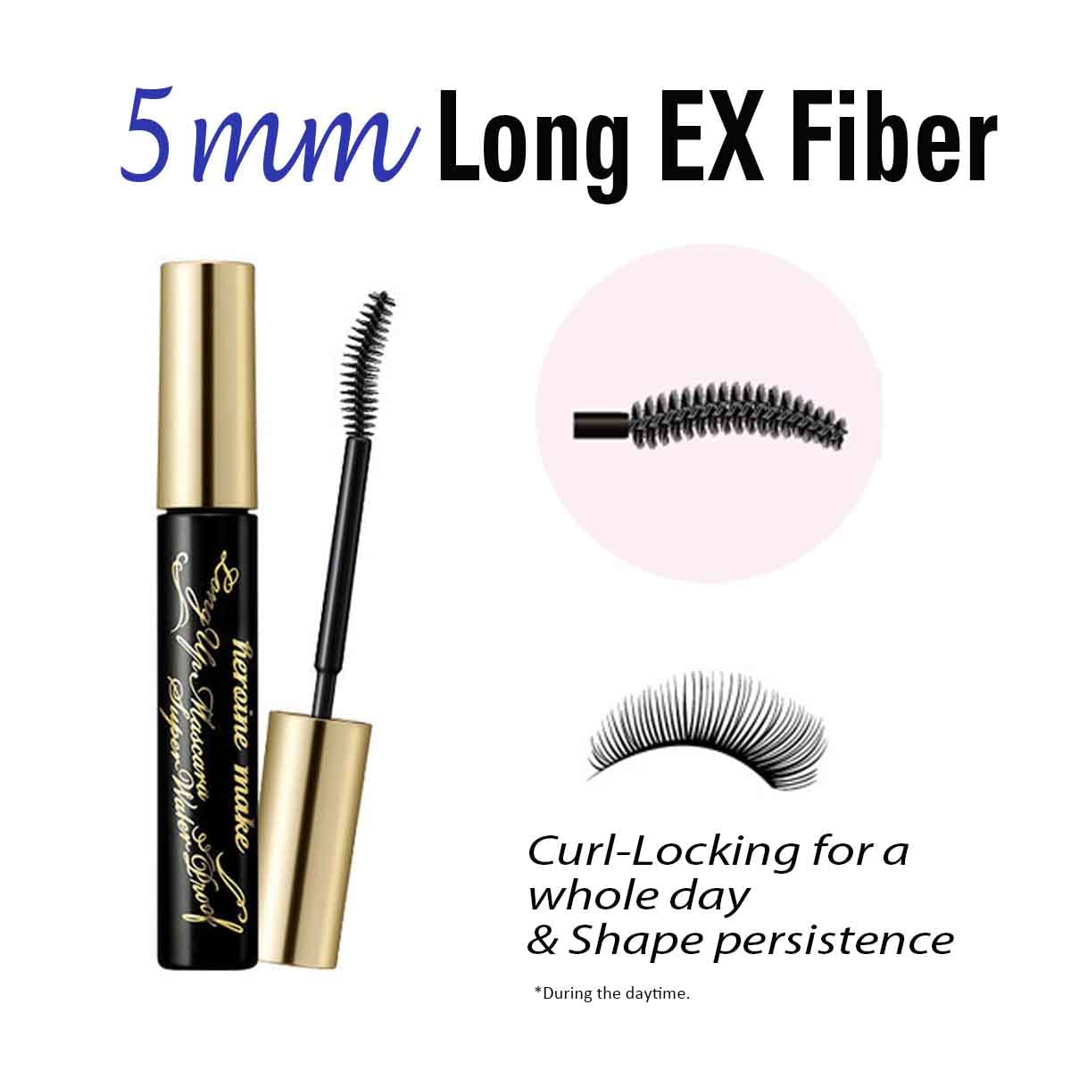 Heroine Make Mascara Black — Waterproof 5mm Long-Fiber for Length & Volume, Made in Japan