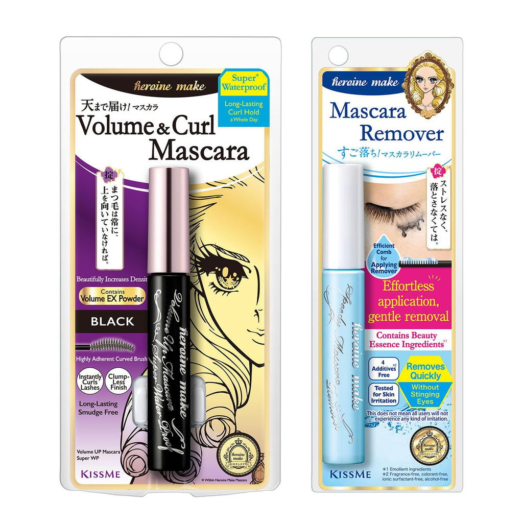 Heroine Make by KISSME Volumizing Waterproof Mascara — Curvy Brush, 24h Curl Hold, Oil-Free Remover (2 Set)